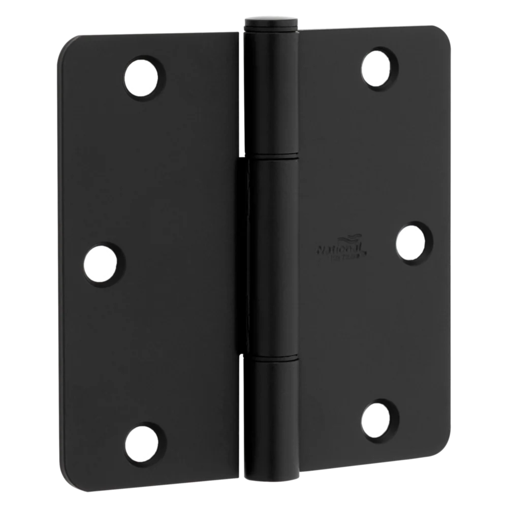 Pure National Hardware Squeak Guard 3-1 2 Matte Black Hinge with 1 4 Radius 3-Count Fast