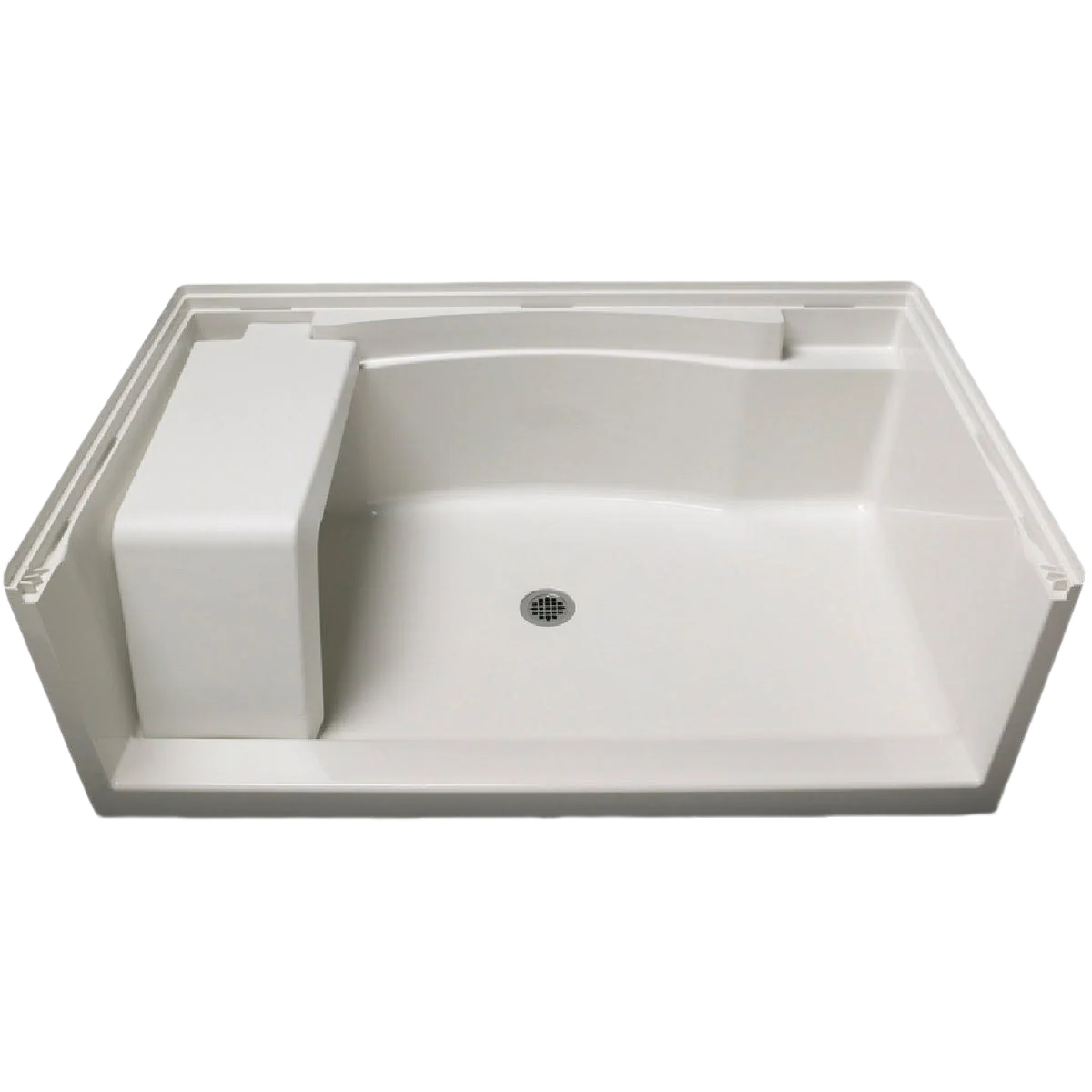 Expertly Made Sterling 60 In. x 36 In. White Seated Shower Floor and Base Versatile