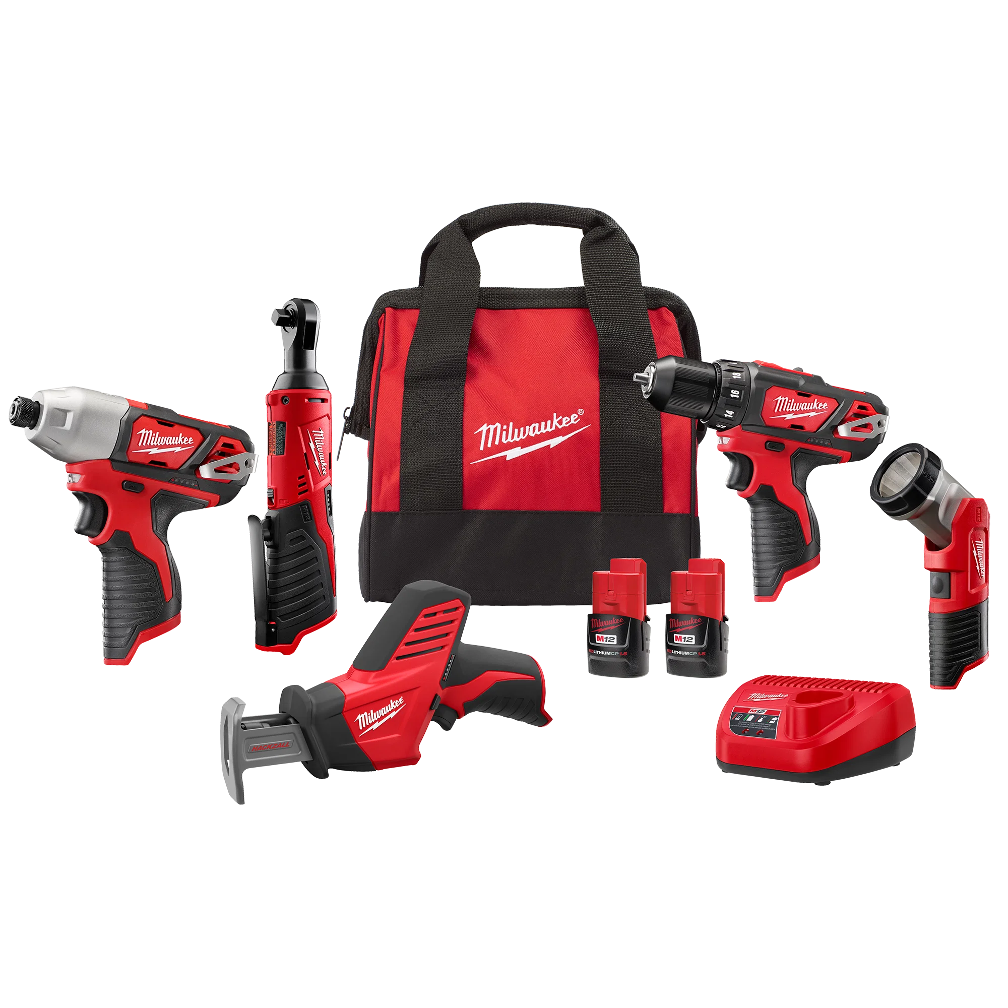 Long-Lasting Milwaukee M12 Lithium-Ion Cordless Combo Kit 5-Tool with Two 1.5Ah Batteries Charger Tool Bag Dependable