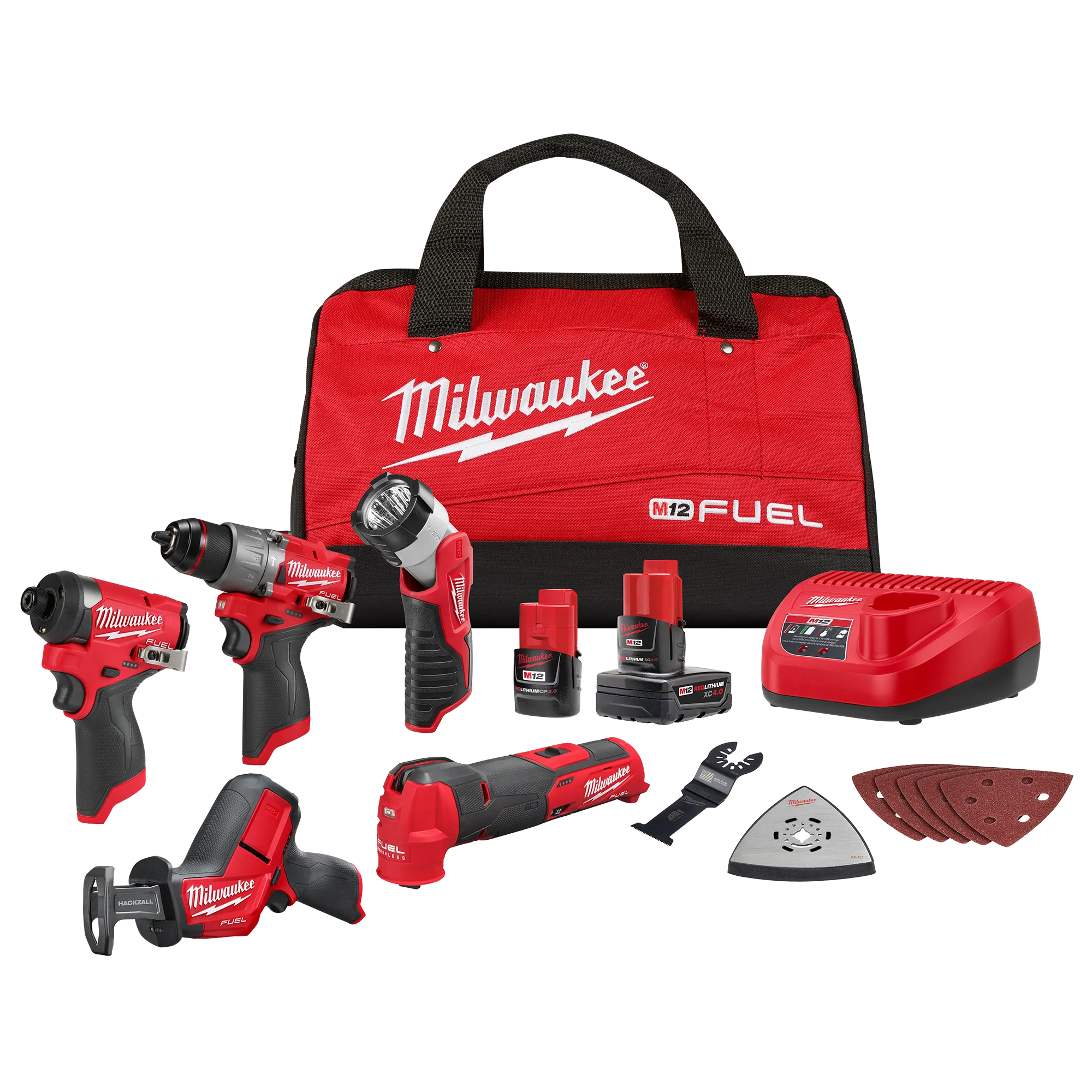 High-Performance Milwaukee M12 FUEL Lithium-Ion Brushless Cordless Combo Kit 5-Tool w 2 Batteries and Bag Smooth