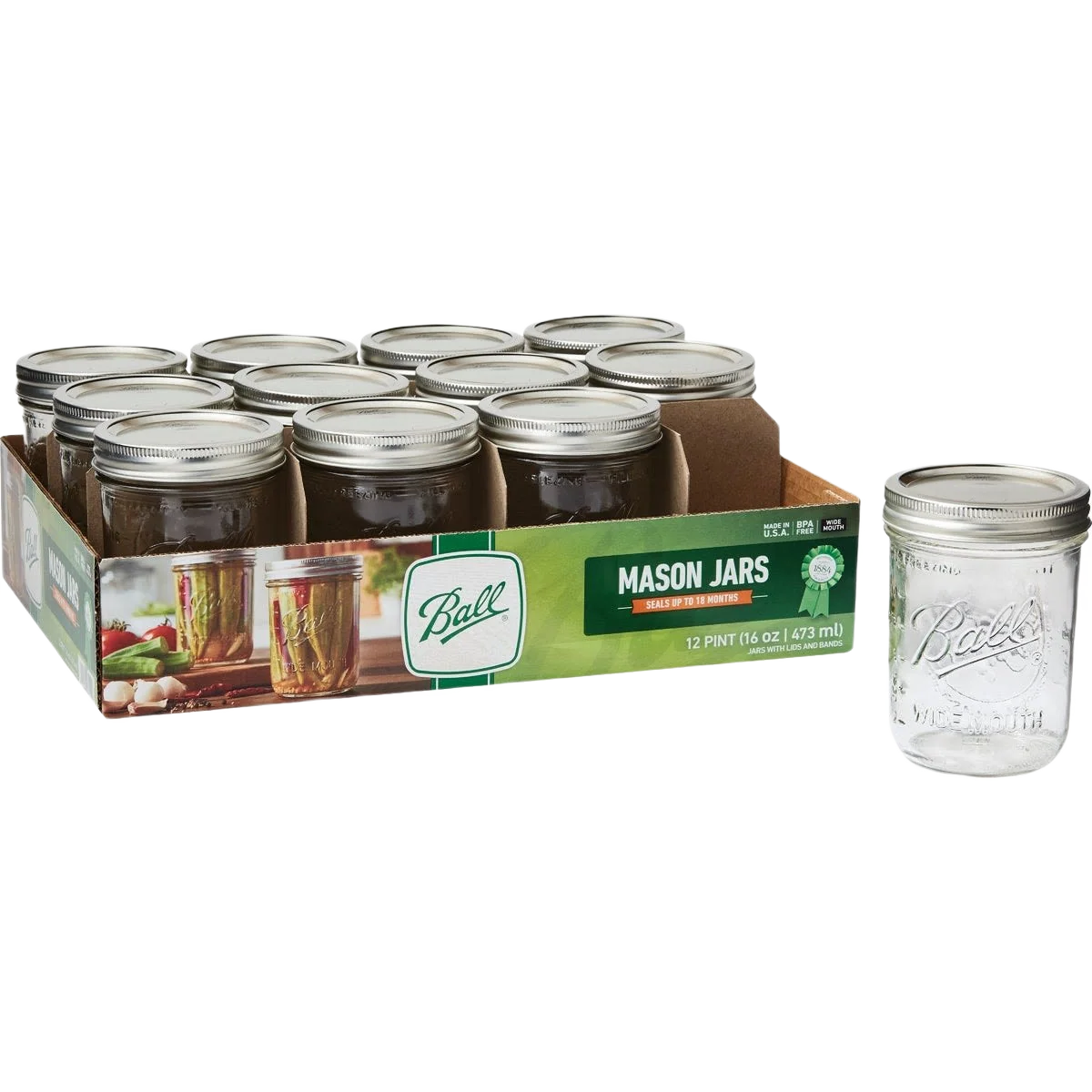 Fine Crafted Ball Pint Wide Mouth Can-Or-ze Mason Canning Jars 12 Count Original Design