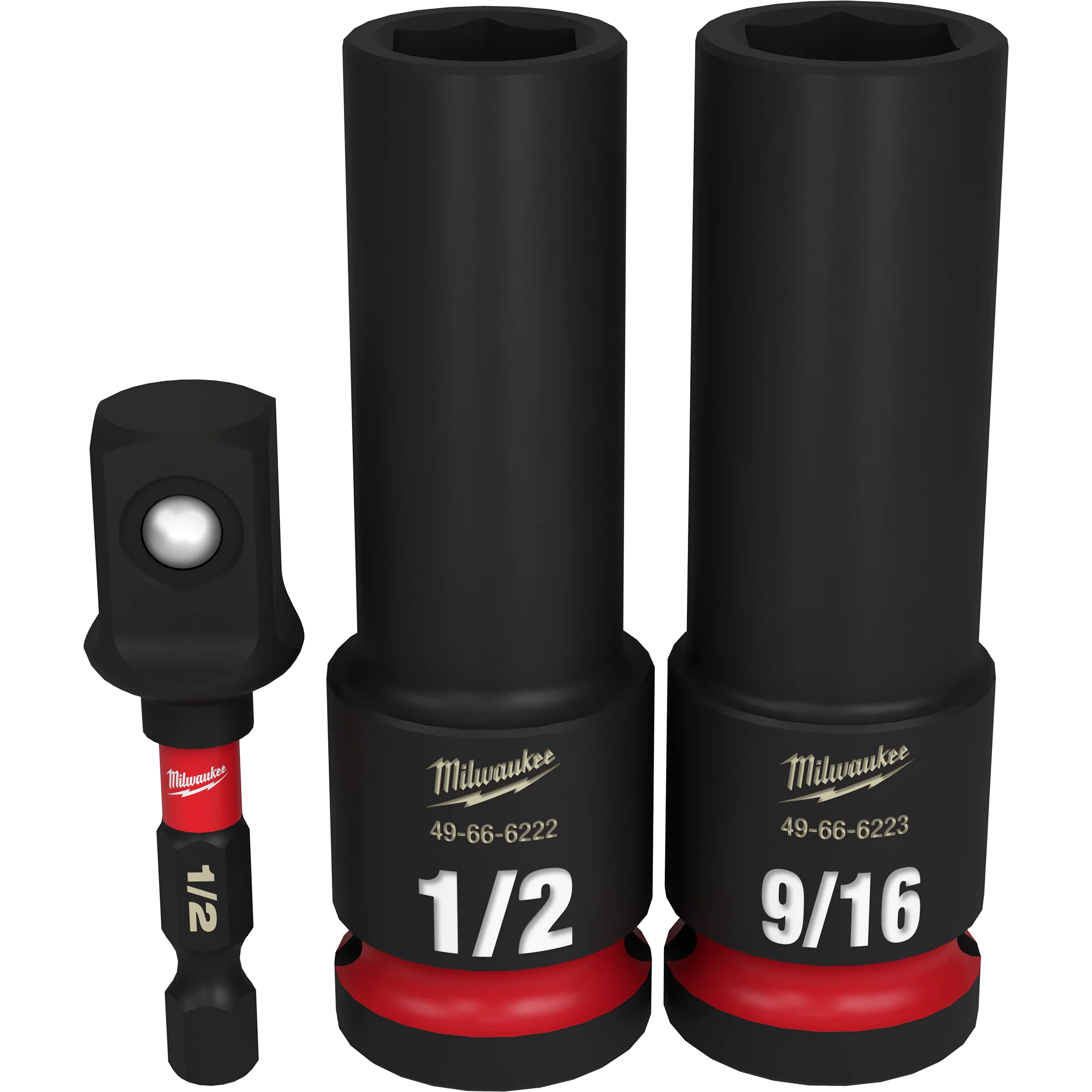 Traditional Milwaukee 3PC SHOCKWAVE™ Impact Duty 1 2 Drive SAE Deep 6 Point Socket Set Reusable