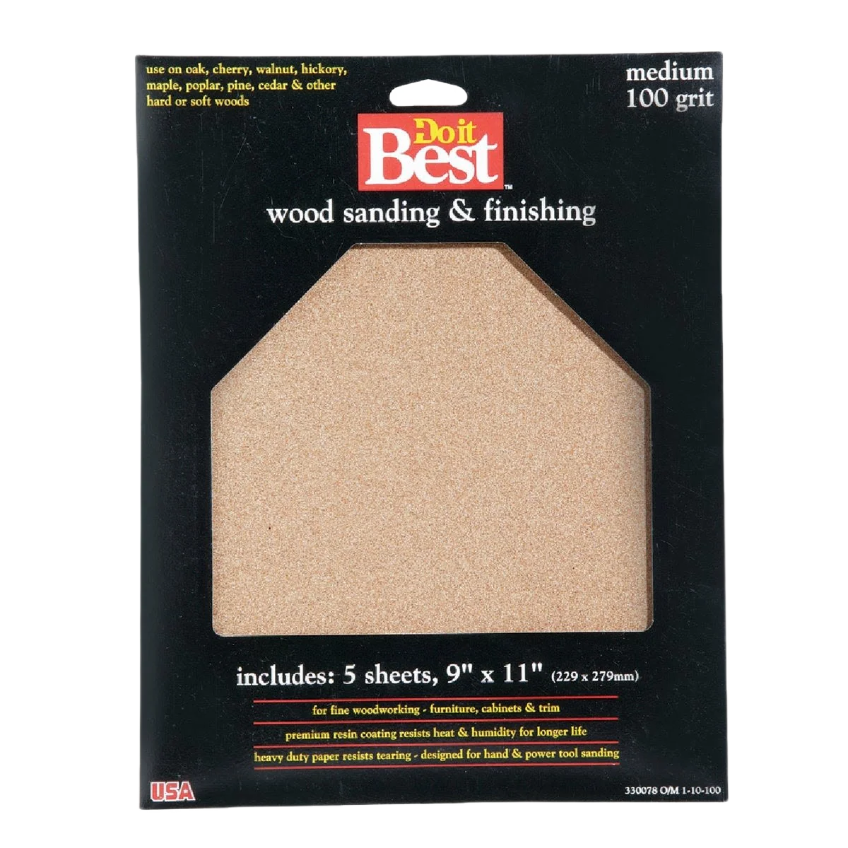 Dependable Do it 9 x 11 Bare Wood 100-Grit Medium Sandpaper 5-Pack Minimalist