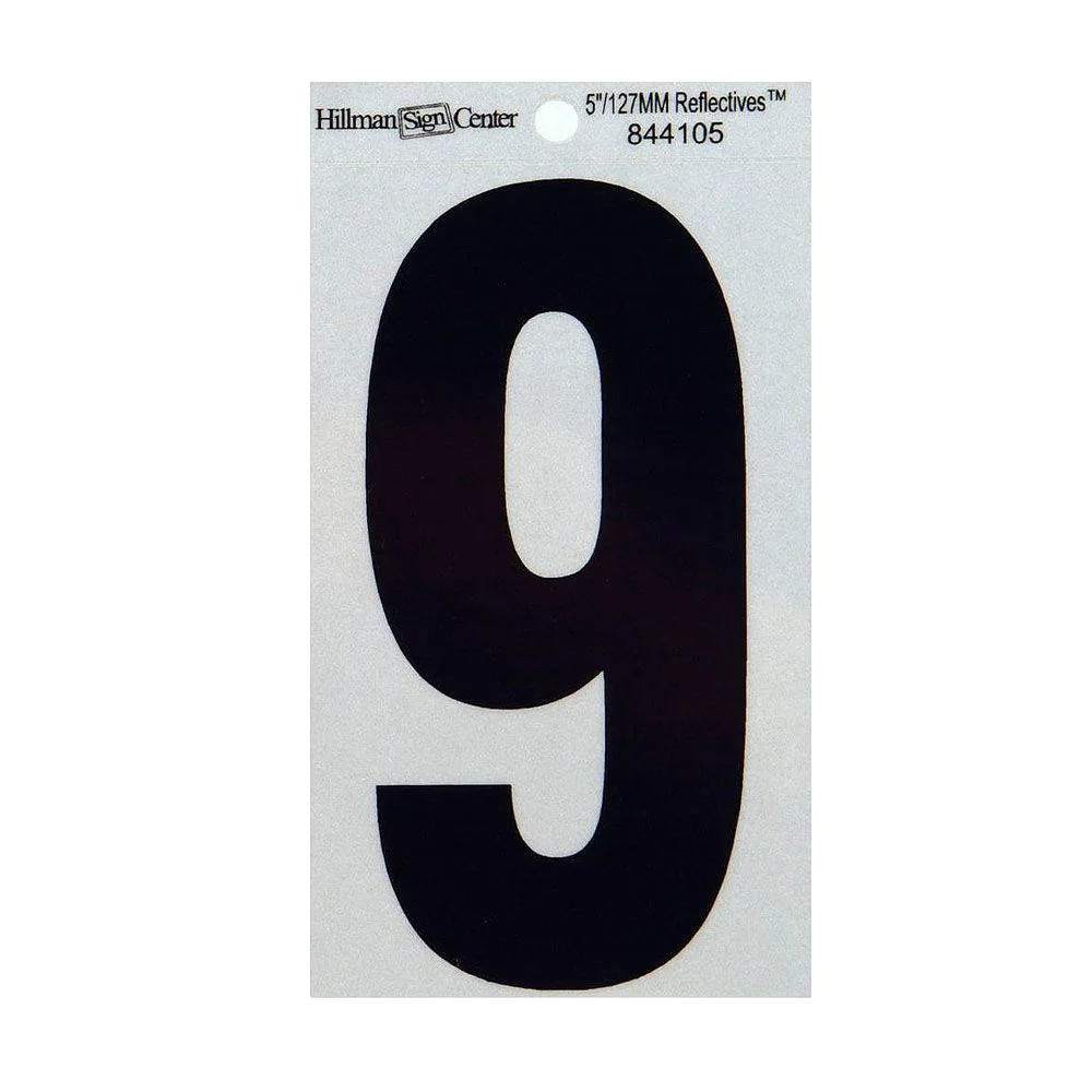 Advanced Hillman 5-In. Black Silver Reflective Adhesive House Number 9 Dependable