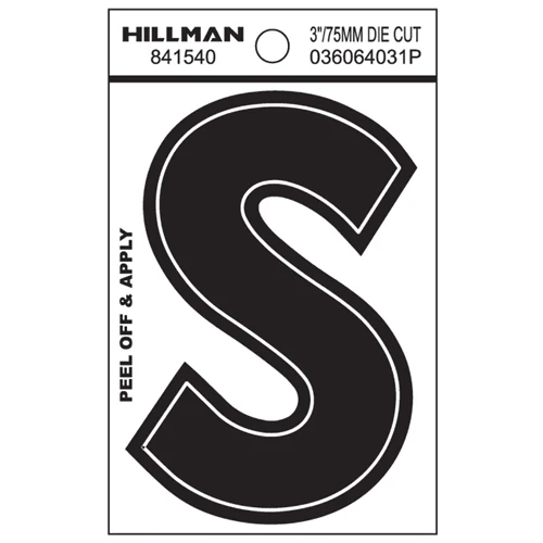 Superior Hillman 3 in. Black Vinyl Die Cut Peel Off Sticker Letter S Contemporary