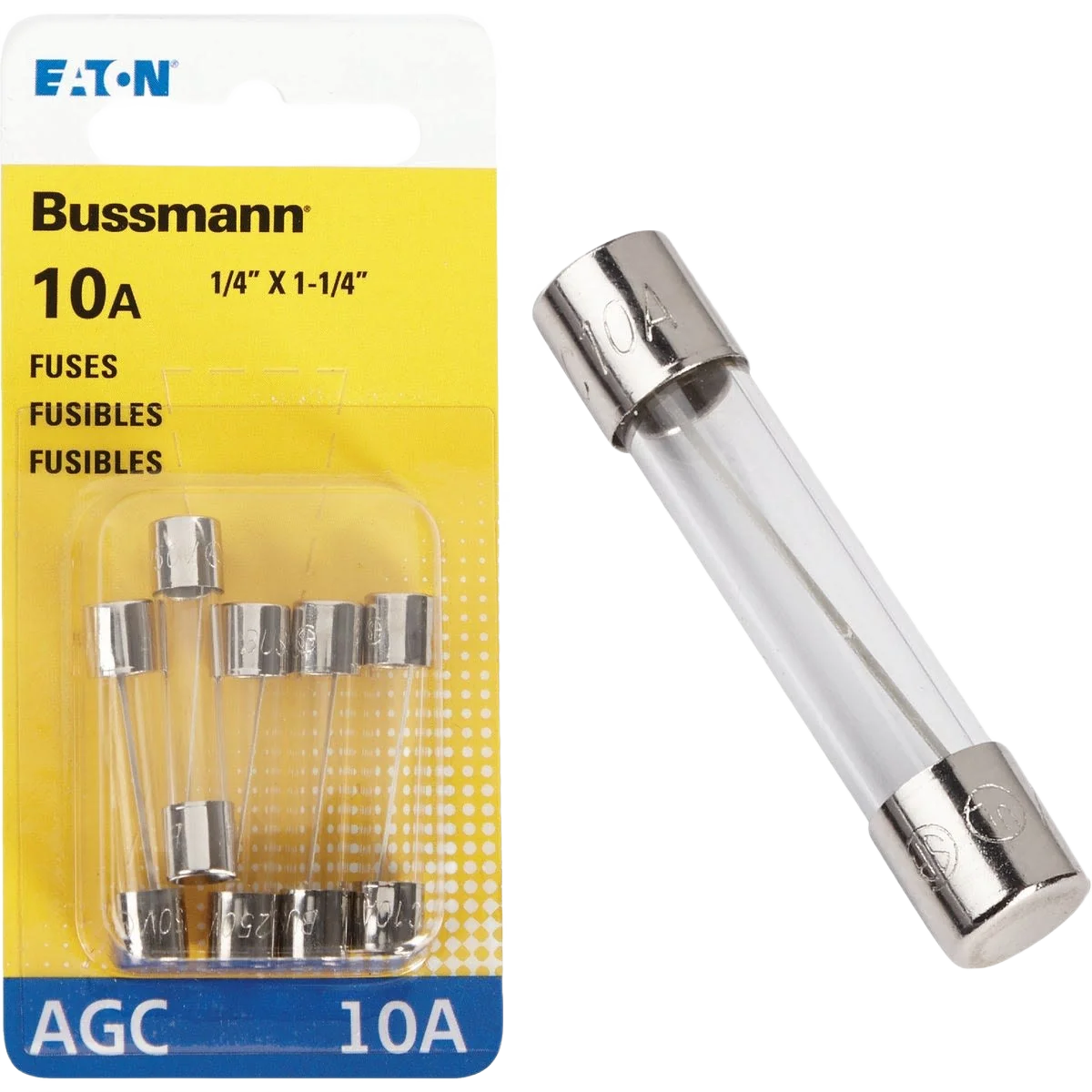 Pure Bussmann Fuses 10A Glass Tube Automotive Fuse 5-Pack Genuine