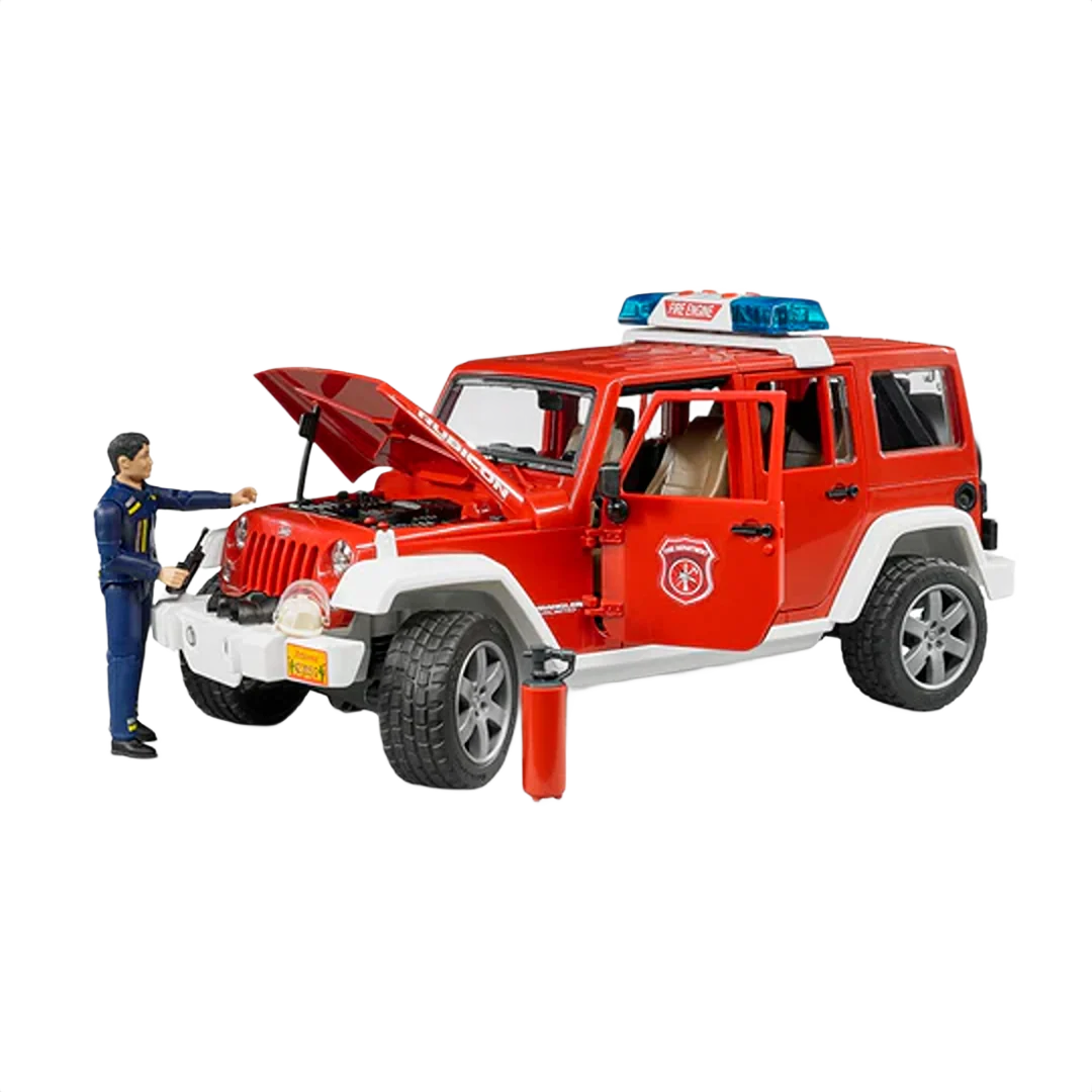 Responsible Bruder Jeep Rubicon Fire Rescue w Fireman First-Class
