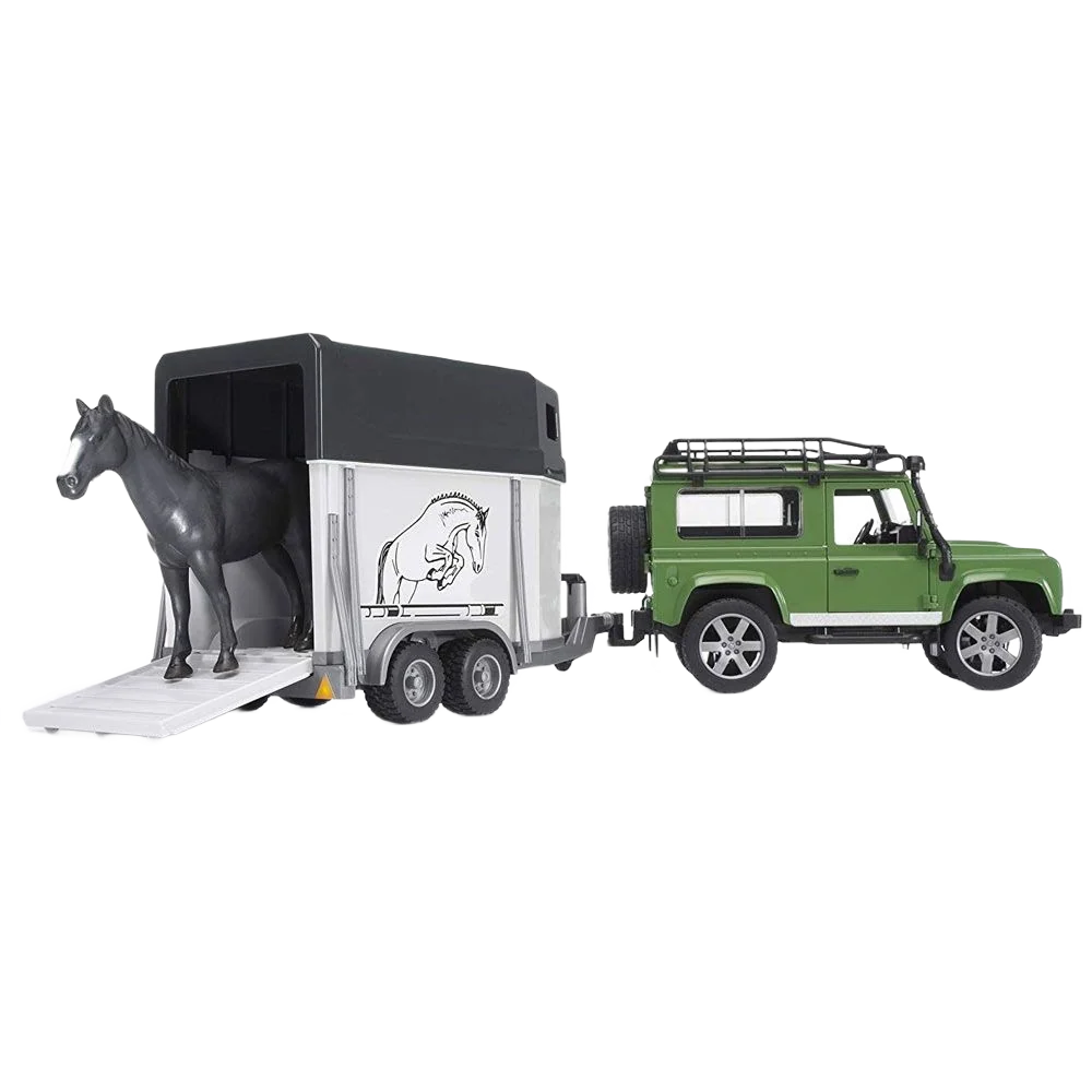Soft Bruder Toys Land Rover Defender with Horse Trailer Safe