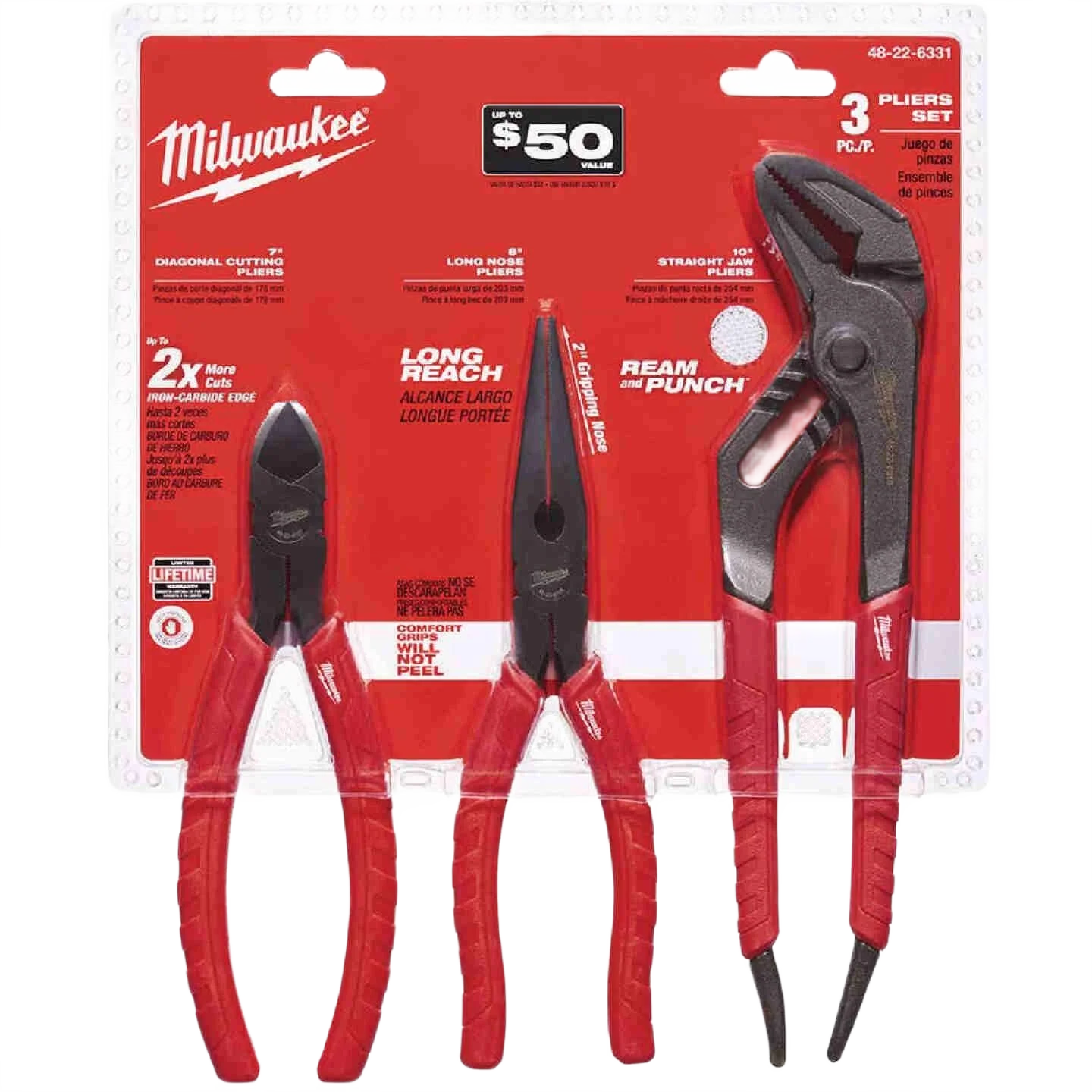 Green Milwaukee 3-PC Comfort Grip Pliers Kit Classic