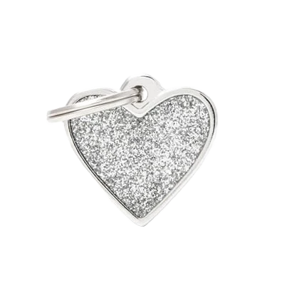 Expertly Made MyFamily Grey Glitter Small Heart ID Tag Refined