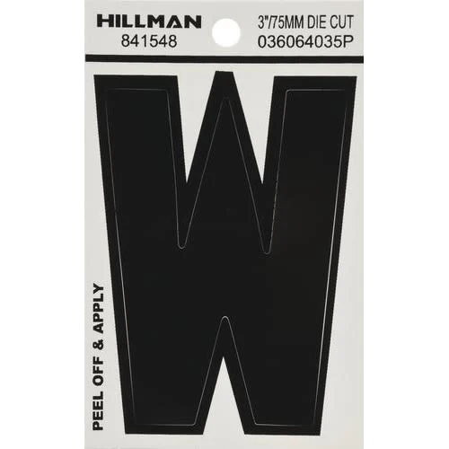 Natural Hillman 3 in. Black Vinyl Die Cut Peel Off Sticker Letter W Pure