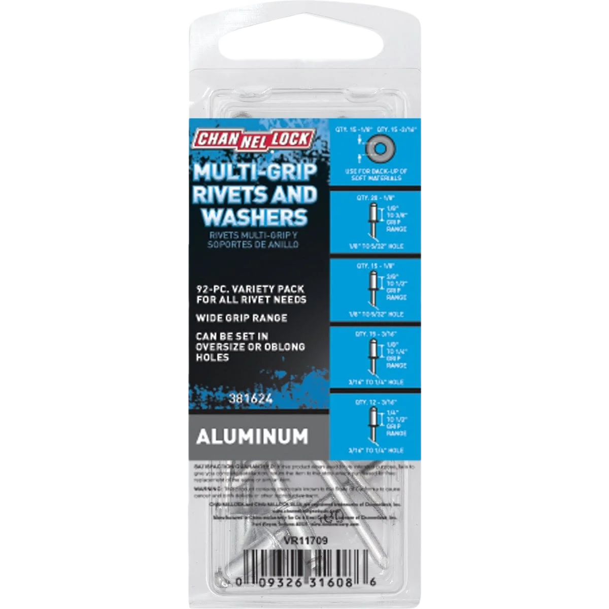 Long-Lasting Channellock Aluminum Pop Rivet Assortment 92-Pack Casual