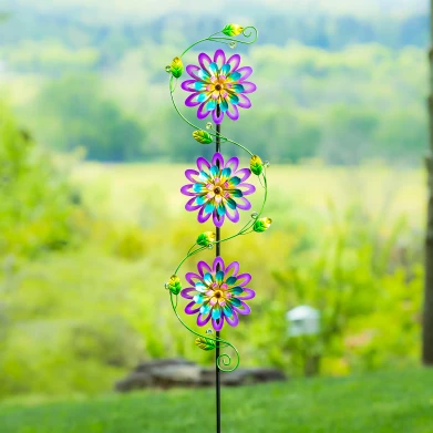 Relaxed Evergreen Violet Trio Garden Stake 71 in. Eco-Friendly