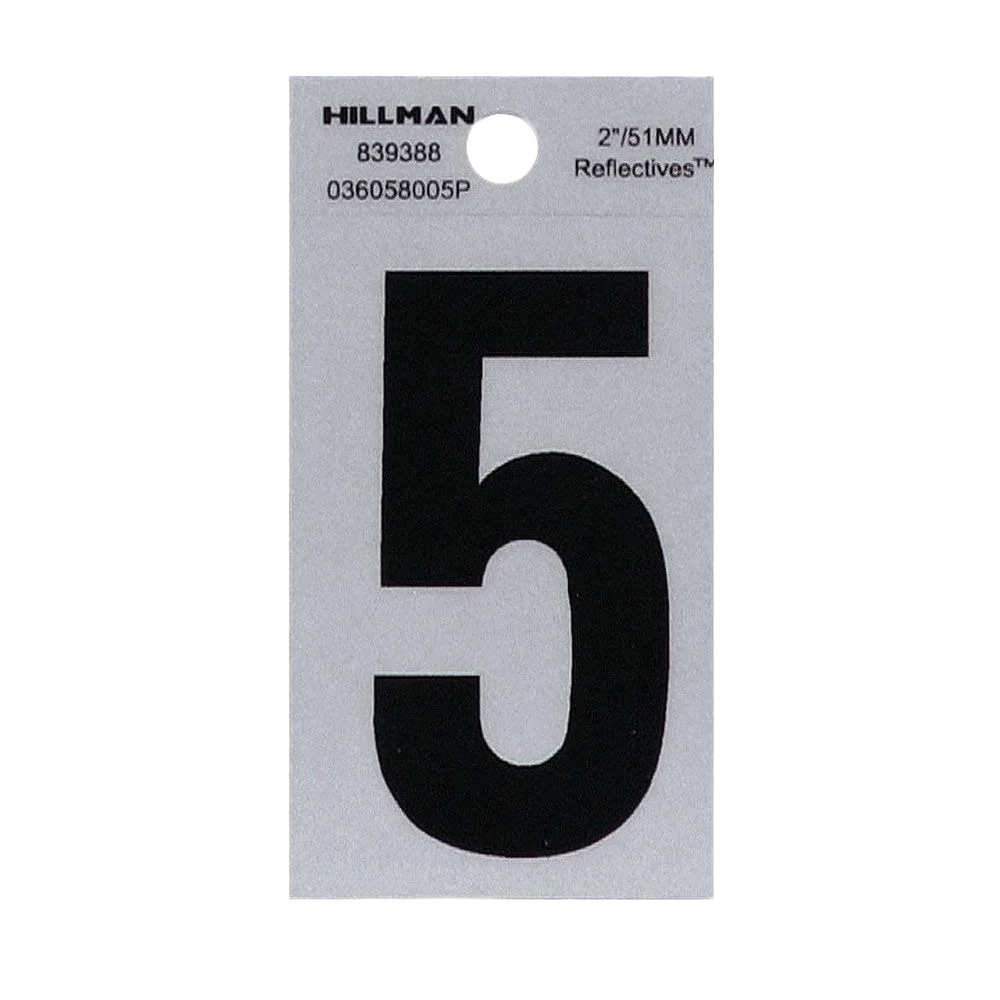 Traditional Hillman 2-In. Adhesive Black Silver House Number 5 Official