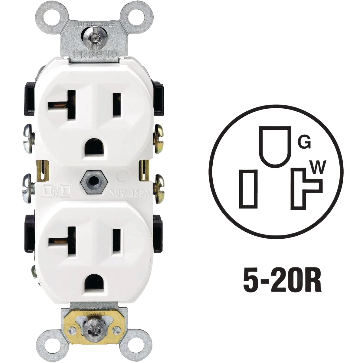 Original Design Leviton 20 Amp White Shallow Commercial Grade 5-20R Duplex Outlet Elite
