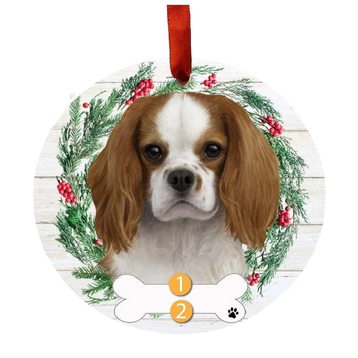 High-Quality E S Pets Personalized King Charles Cavalier Face Wreath Ornament Modern