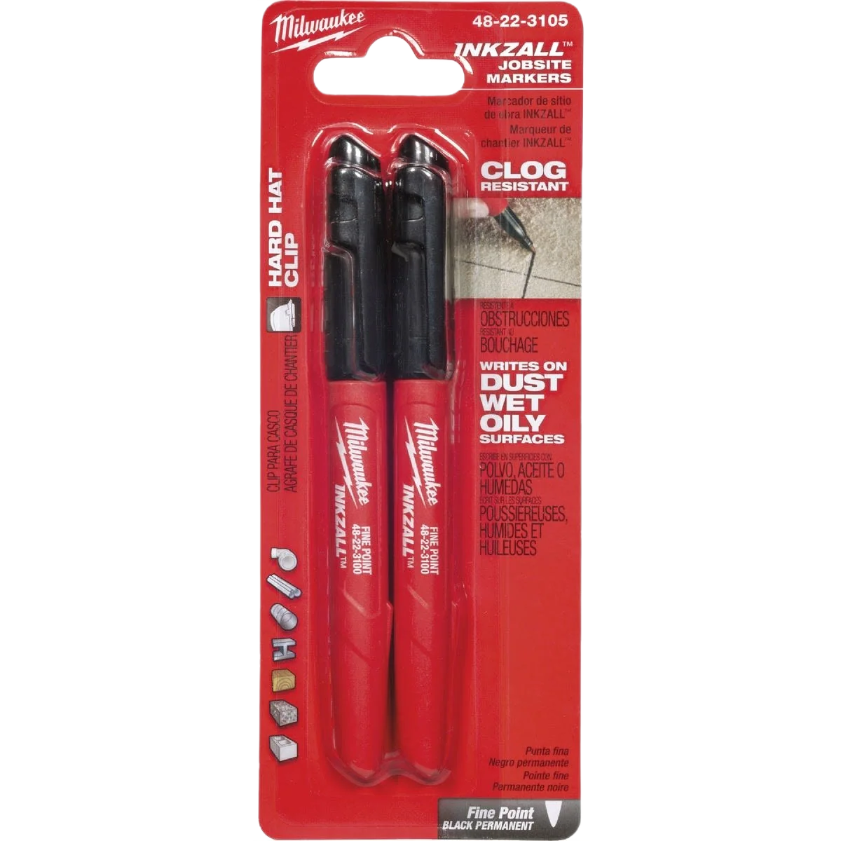 Expertly Made Milwaukee INKZALL™ Black Fine Point Job Site Markers 2-Pack Top-Quality