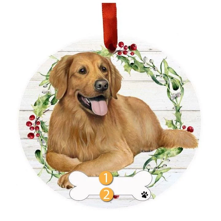 High-Performance E S Pets Personalized Golden Retriever Wreath Ornament Minimalist