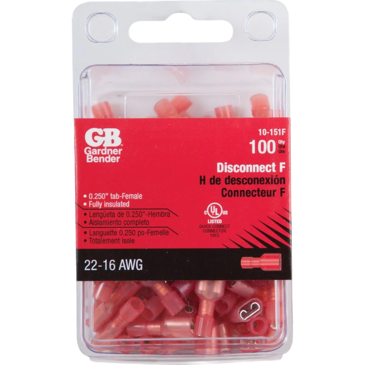 Comfortable Gardner Bender 22 to 16 AWG Red Fully-Insulated Female Disconnect 100-Pack High-Grade