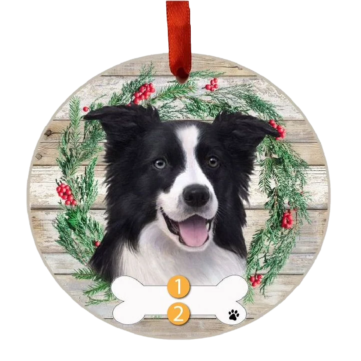 Smooth E S Pets Personalized Border Collie Face Wreath Ornament Breathable