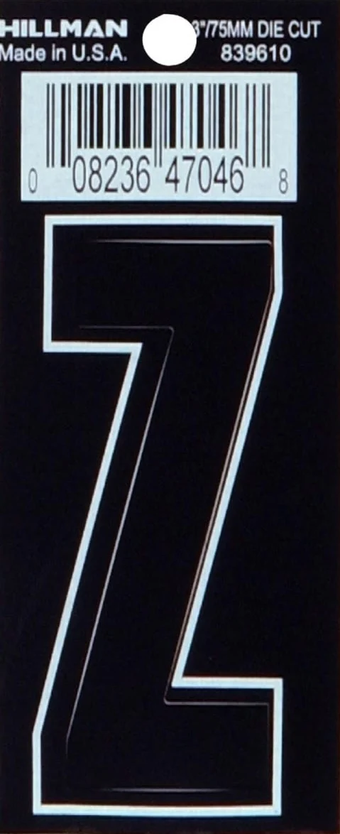 Carefully Designed Hillman 3 in. Black Matte Vinyl Die Cut Sticker Thin Letter Z Superior