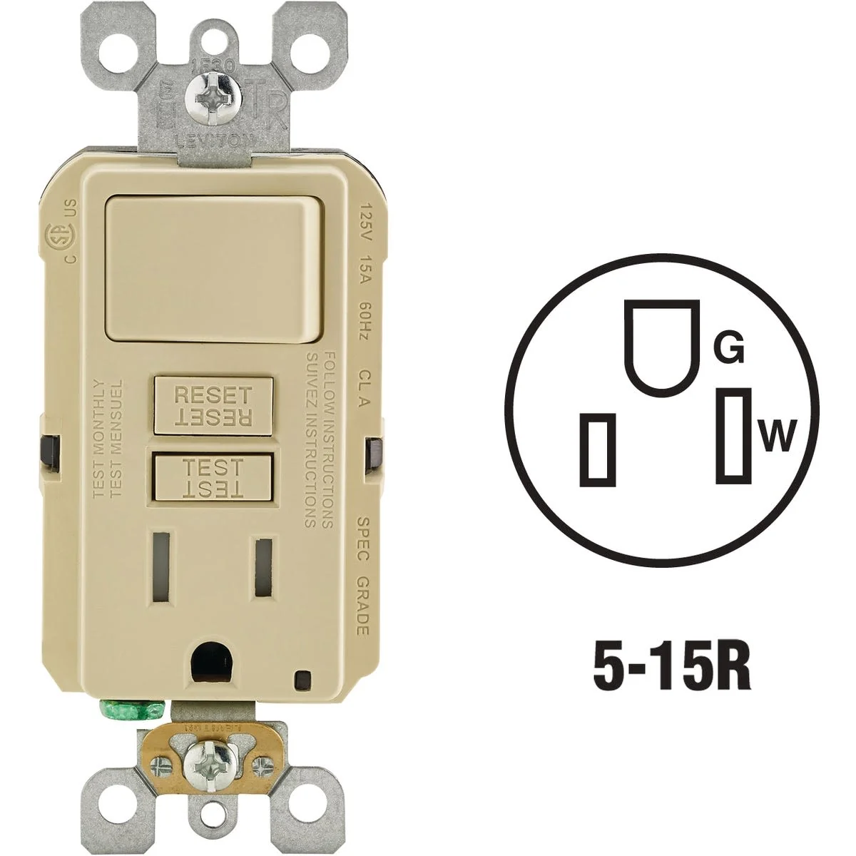 Selected Leviton Ivory GFCI Switch Outlet Combination With Screwless Wall Plate Fashionable