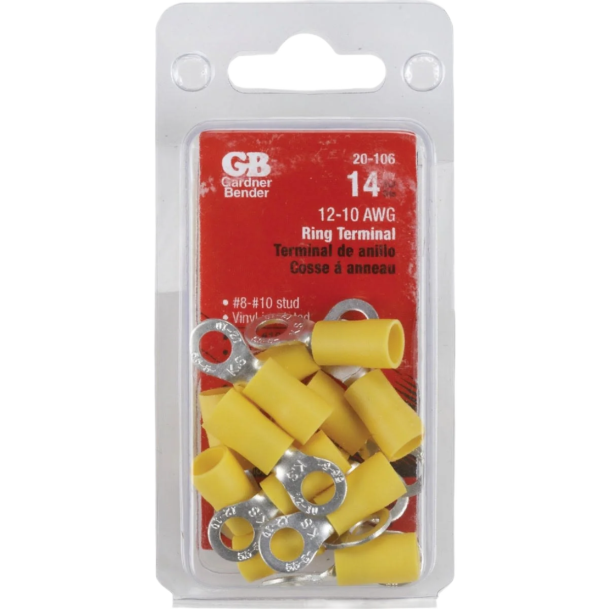 Detailed Gardner Bender 12 to 10 AWG 8 to 10 Vinyl-Insulated Barrel Ring Terminal 14-Pack Sophisticated