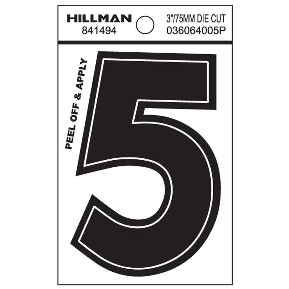 Convenient Hillman 3-In. Adhesive Black House Number 5 Premium Material