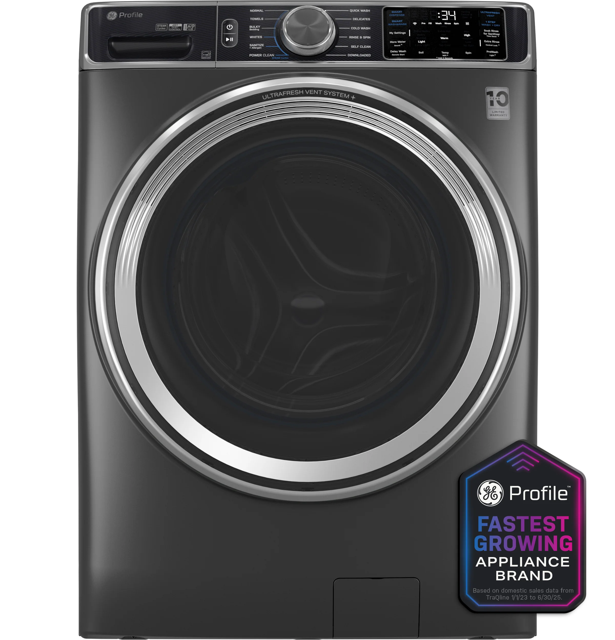 GE Profile™ 5.5 cu. ft. Capacity Smart Front Load ENERGY STAR® Steam Washer with UltraFresh Vent System and Smart Wash Smart Rinse Safe