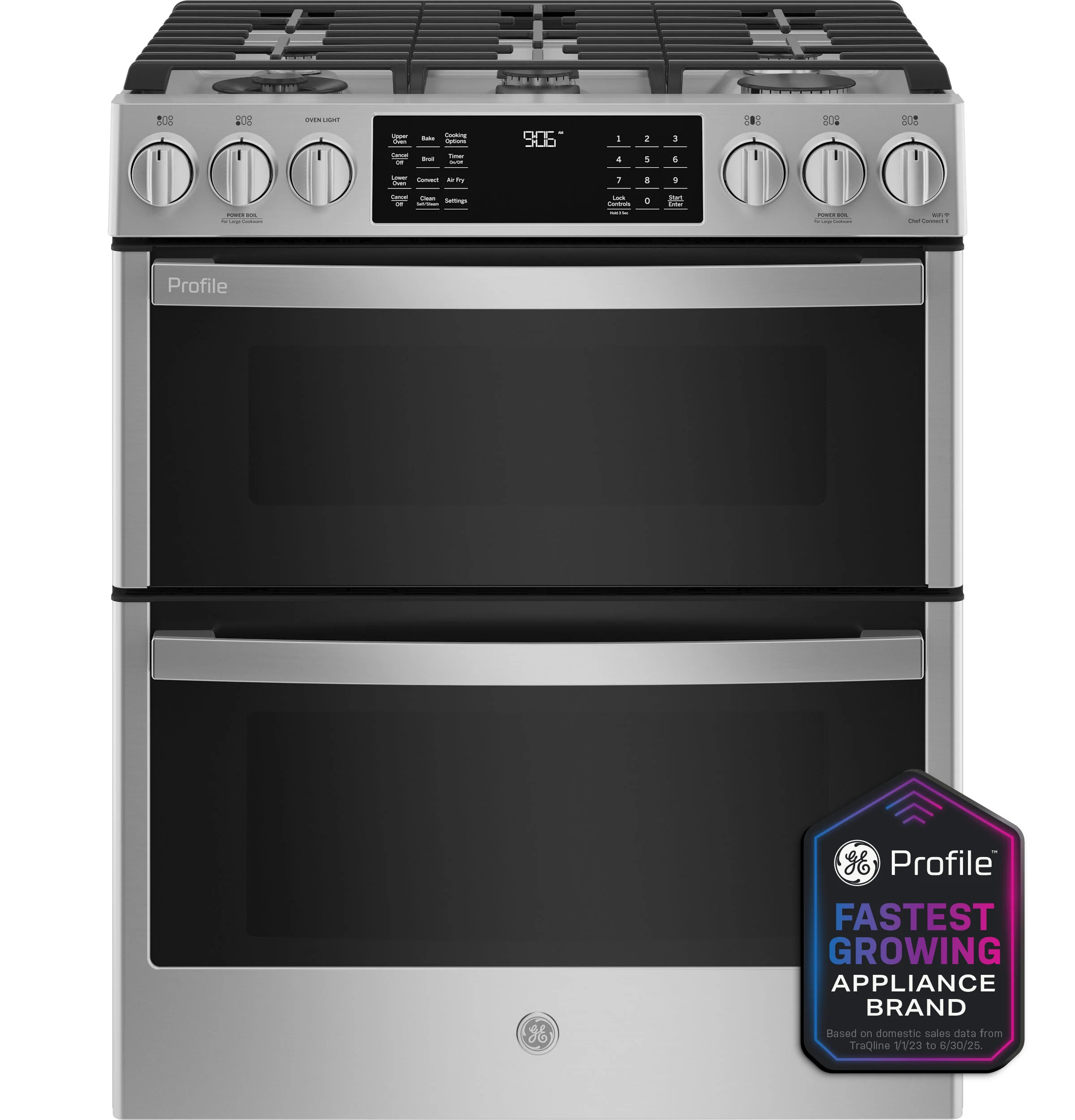 Organic GE Profile™ 30 Smart Slide-In Front-Control Gas Double Oven Convection Fingerprint Resistant Range Powerful