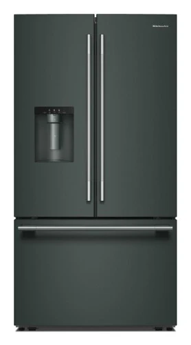 Refined 30 Cu. Ft. 36-Inch French Door Refrigerator with Exterior Water and Ice Dispenser and Wood-Look Sliding Tray in Juniper Long-Lasting