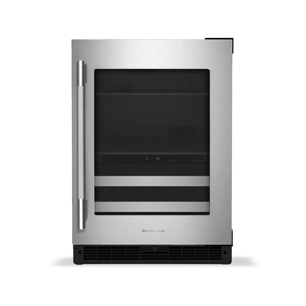 Detailed 4.8 Cu. Ft. 24-Inch Beverage Center with 14-Wine Bottle Capacity and Metal-Front Racks in Stainless Steel Recyclable