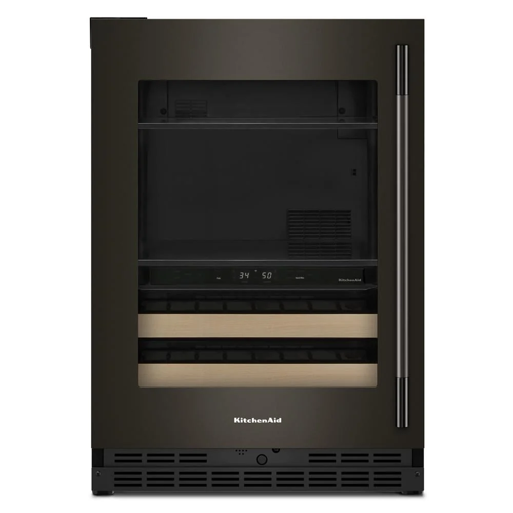 Traditional 4.8 Cu. Ft. 24-Inch Beverage Center with 14-Wine Bottle Capacity and Wood-Front Racks in Black Ore Pure