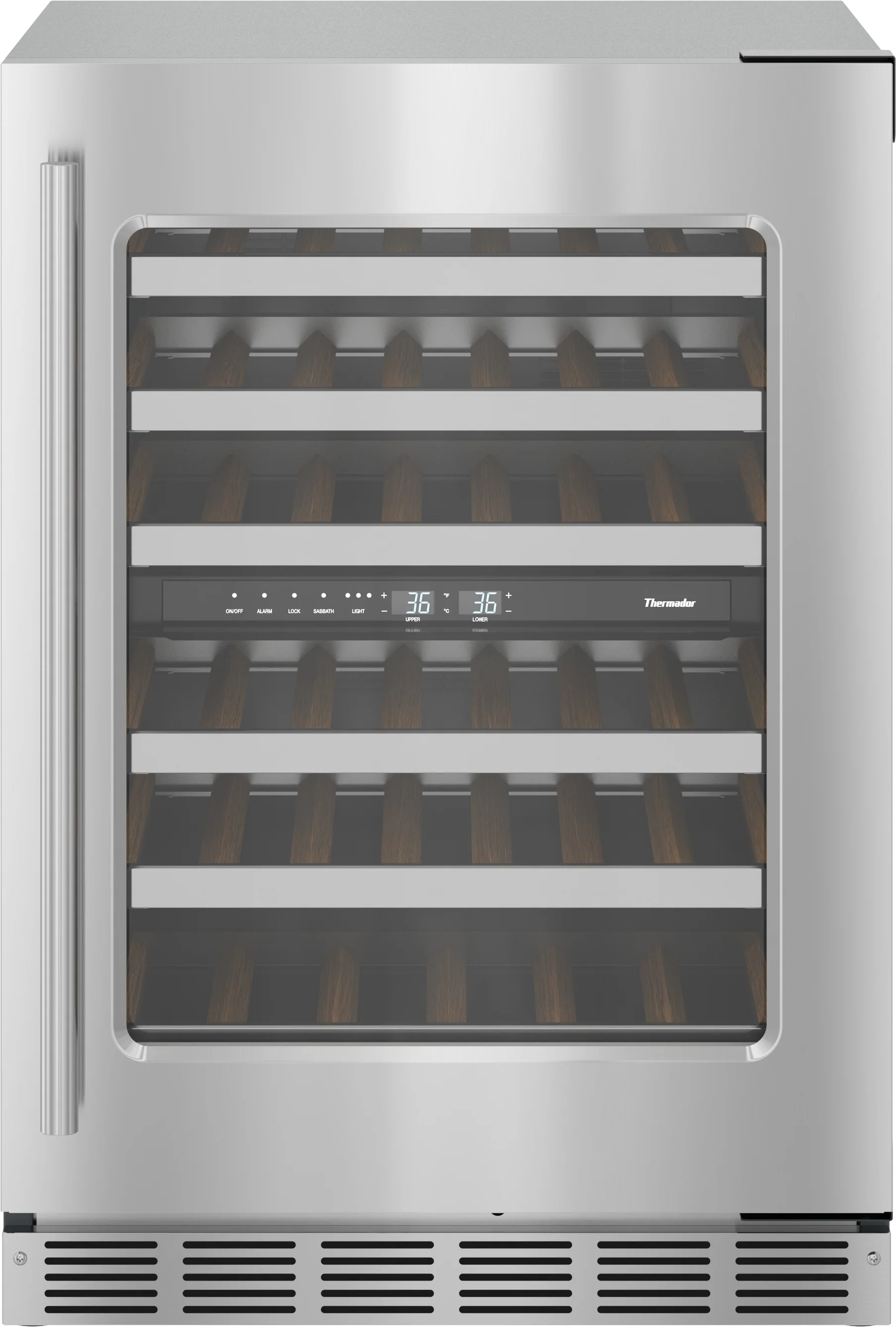 Innovative dom® Under Counter Wine Cooler with Glass Door 24” Stainless Steel Right Hinge Prestigious