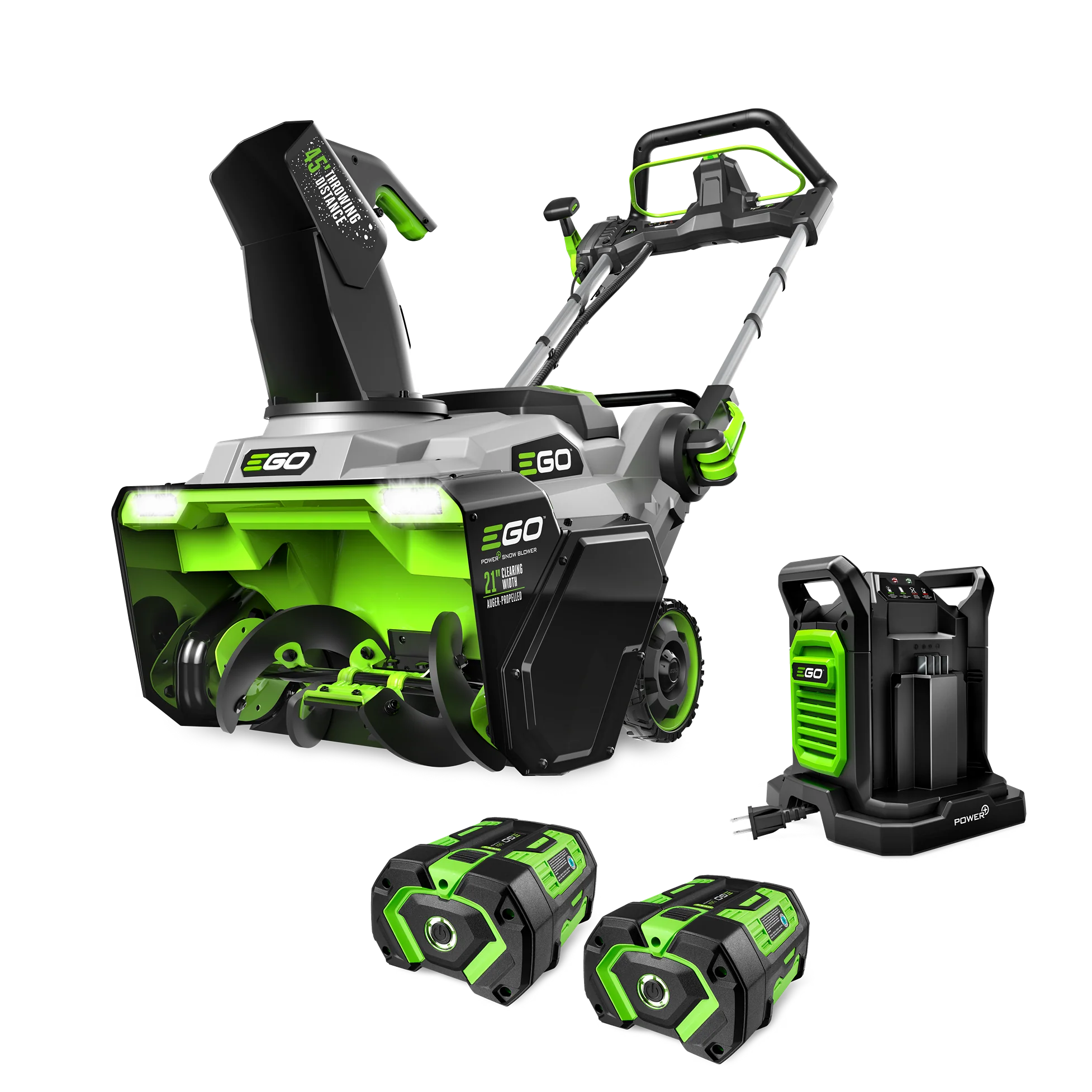 Stylish EGO POWER Auger-Propelled Snow Blower with 2 x 7.5Ah Batteries and Dual Port Charger Authentic
