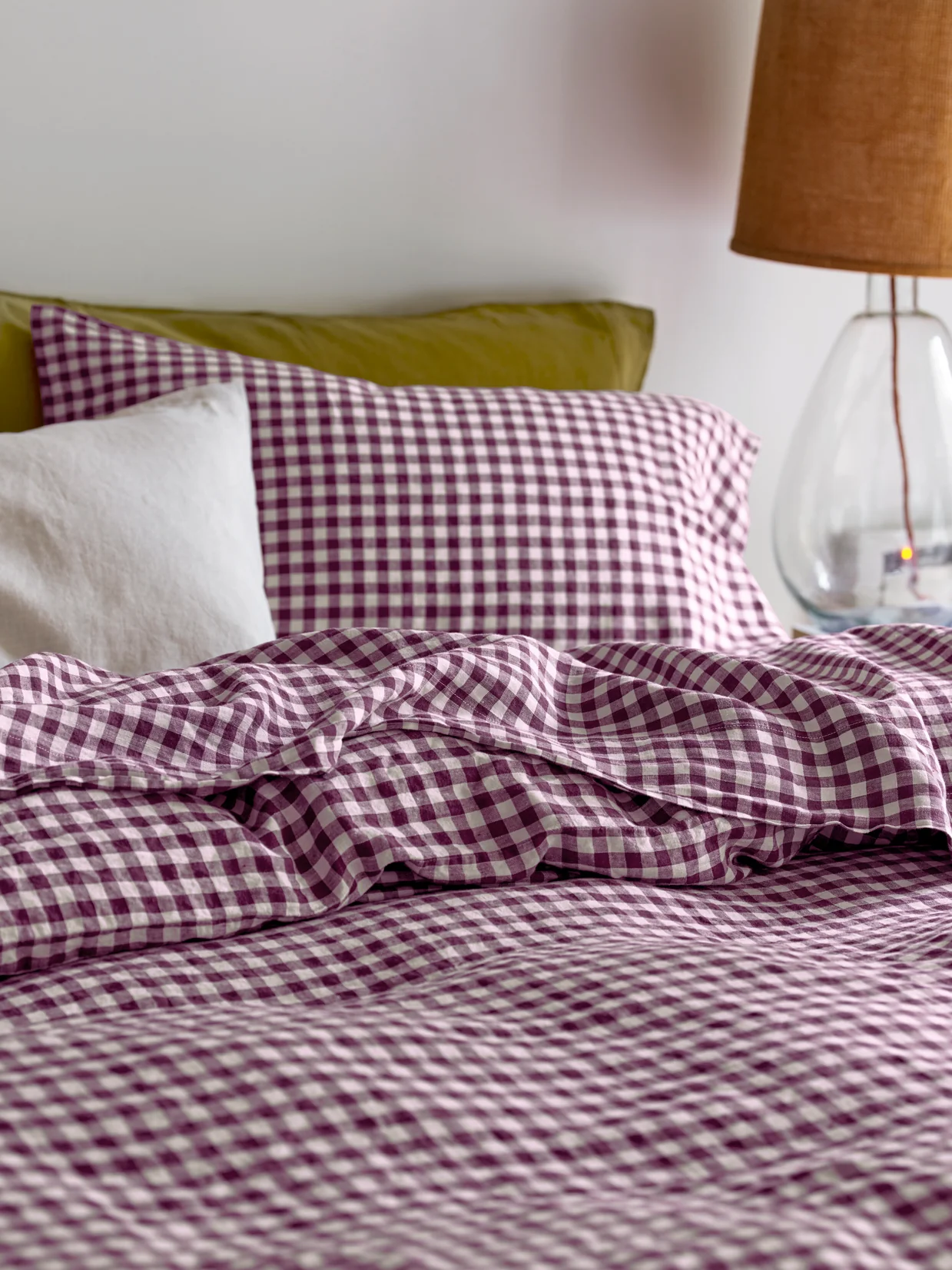Innovative Berry Gingham Linen Flat Sheet Reusable