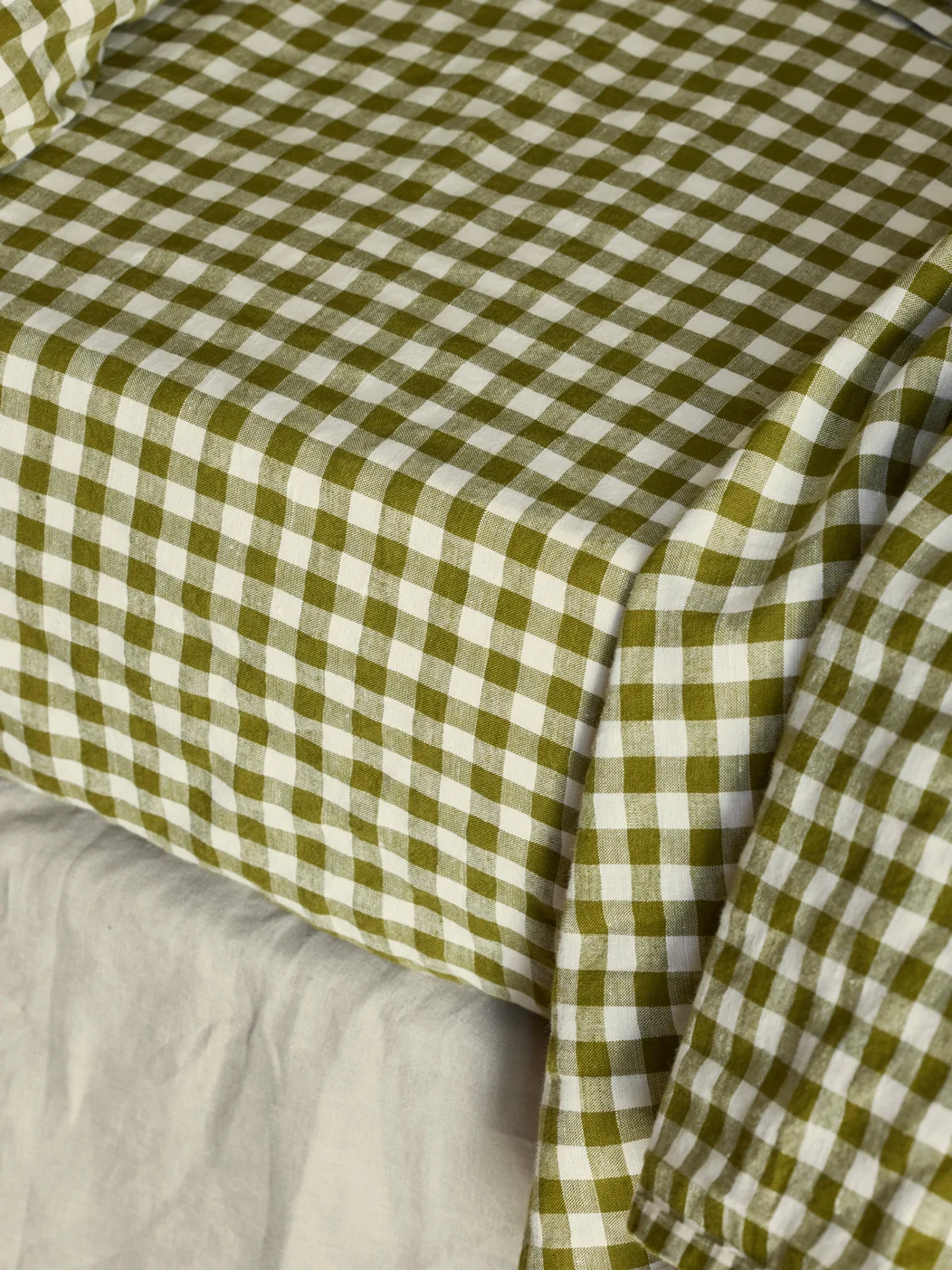 Dependable Botanical Green Gingham Linen Fitted Sheet Long-Lasting