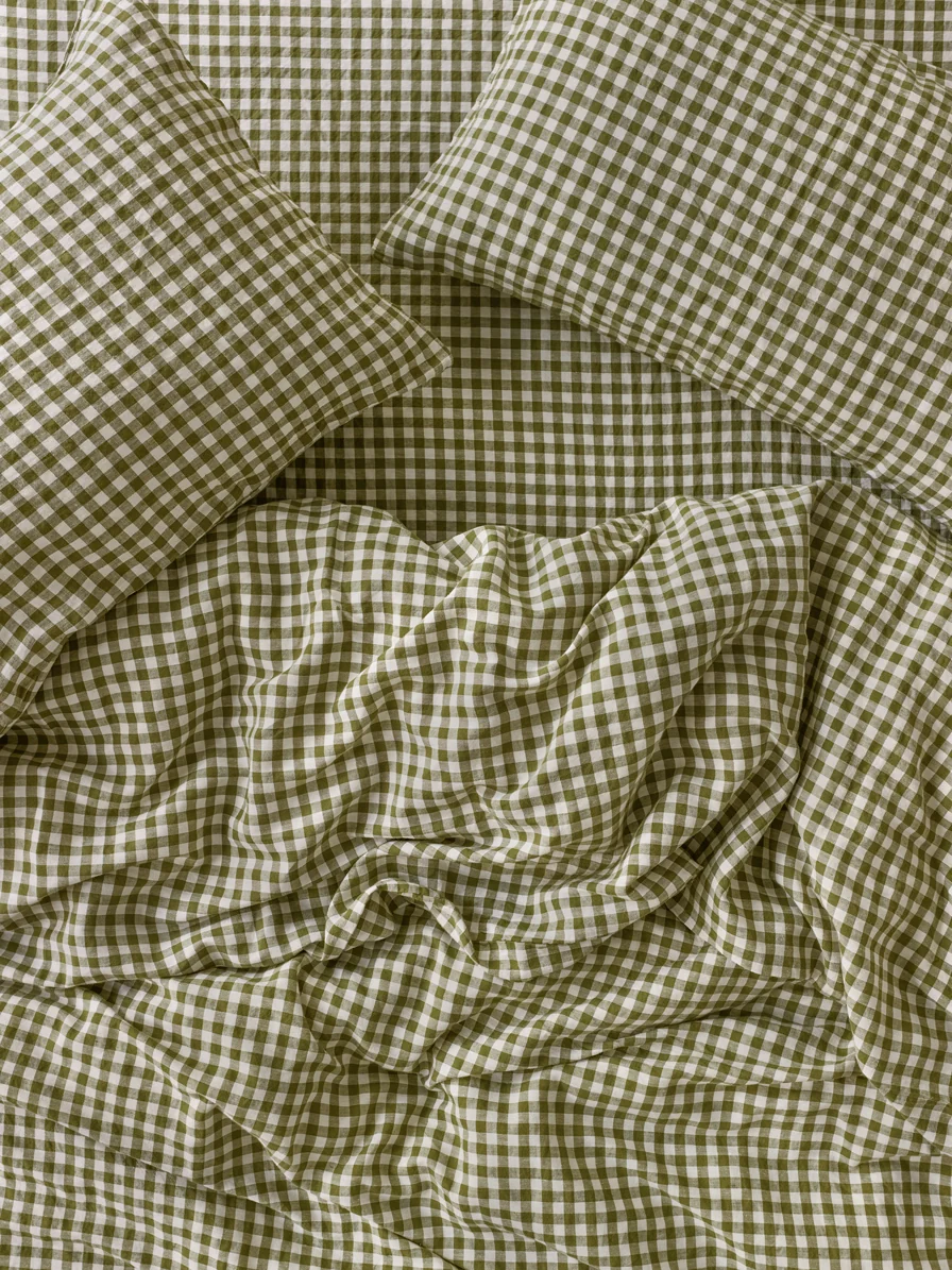 Superior Botanical Green Gingham Linen Duvet Cover World-Class