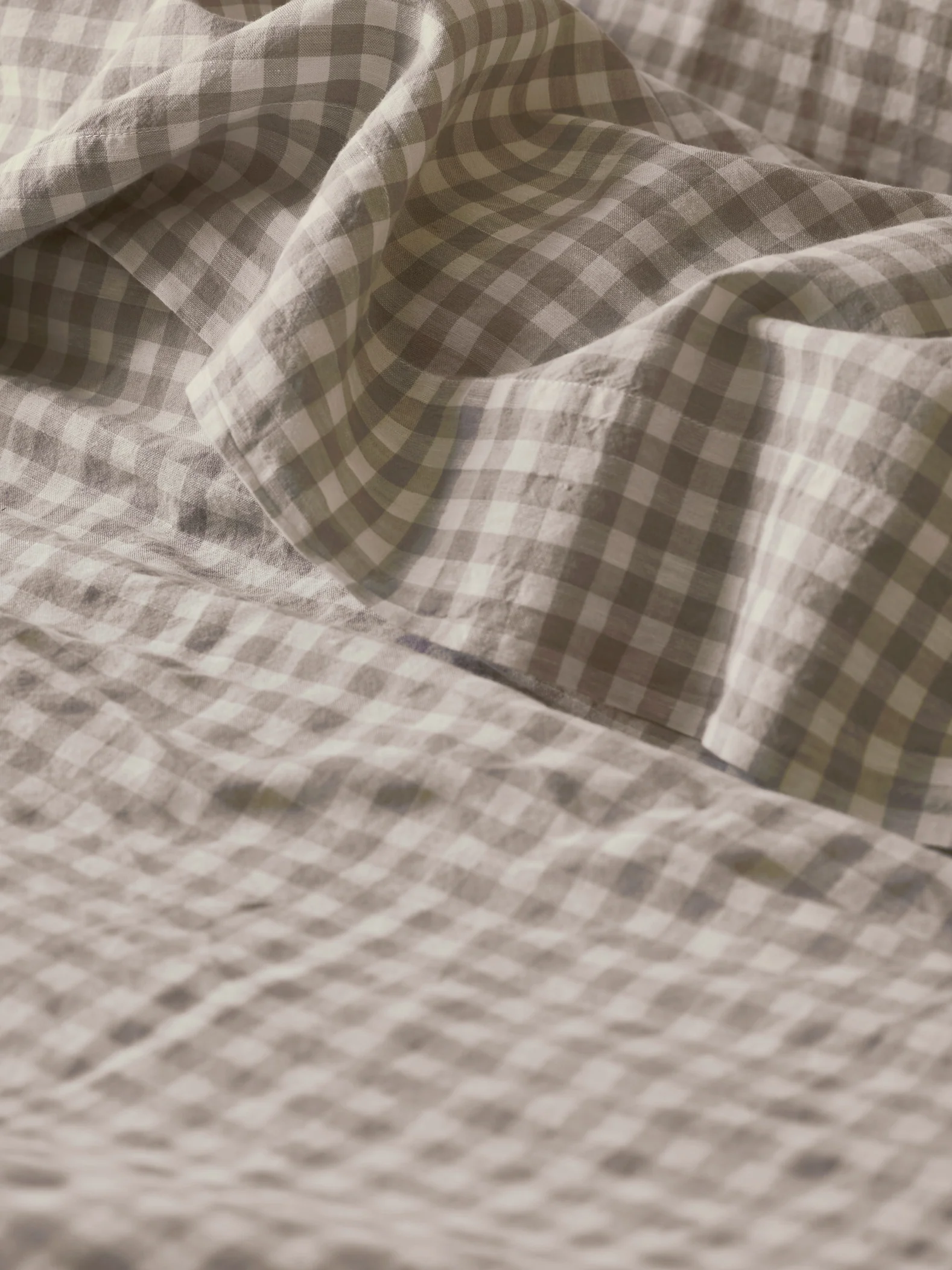 Artisan Mushroom Gingham Linen Flat Sheet Reusable