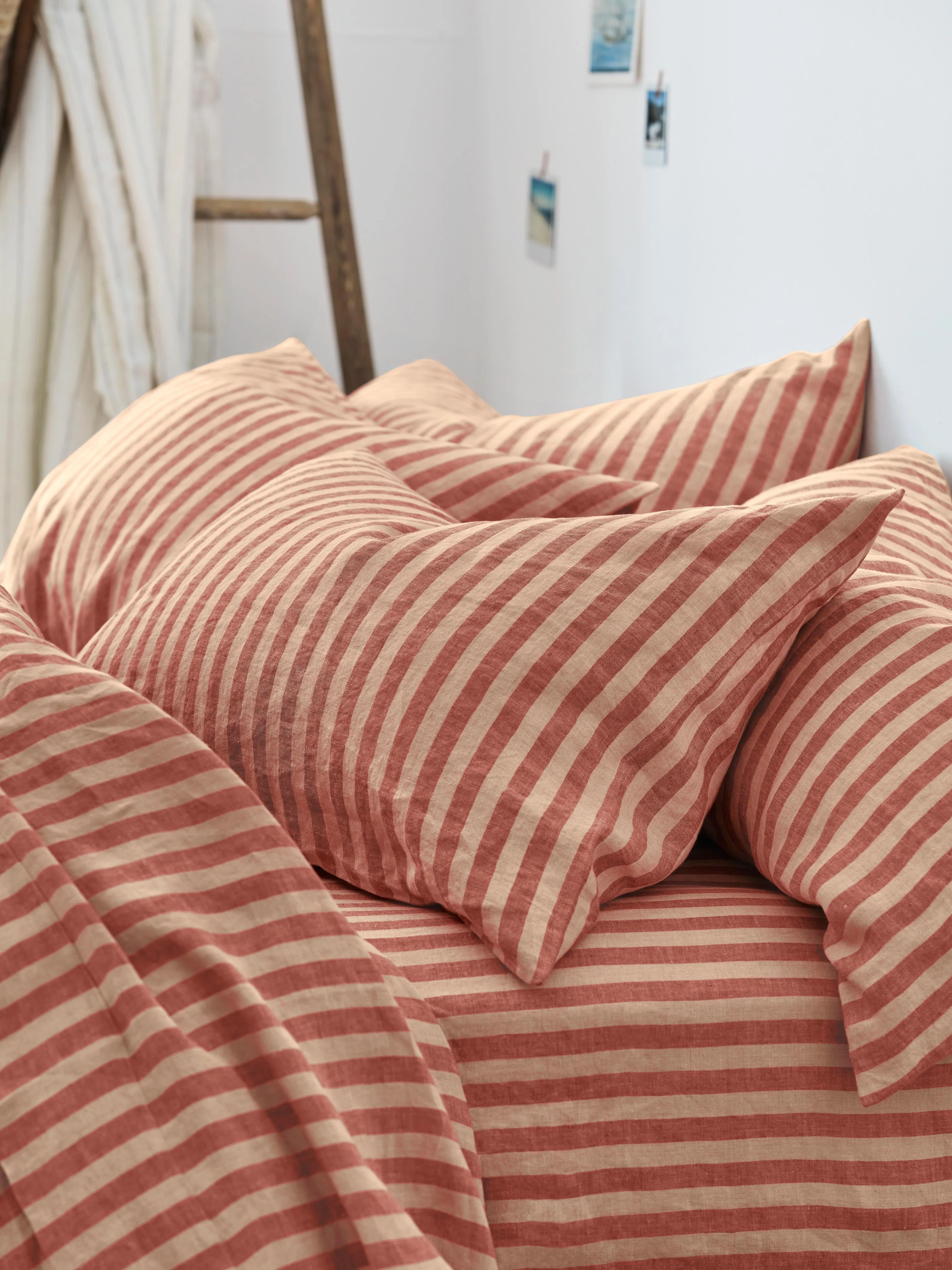 Smooth Sandstone Red Pembroke Stripe Linen Pillowcases Pair Exceptional