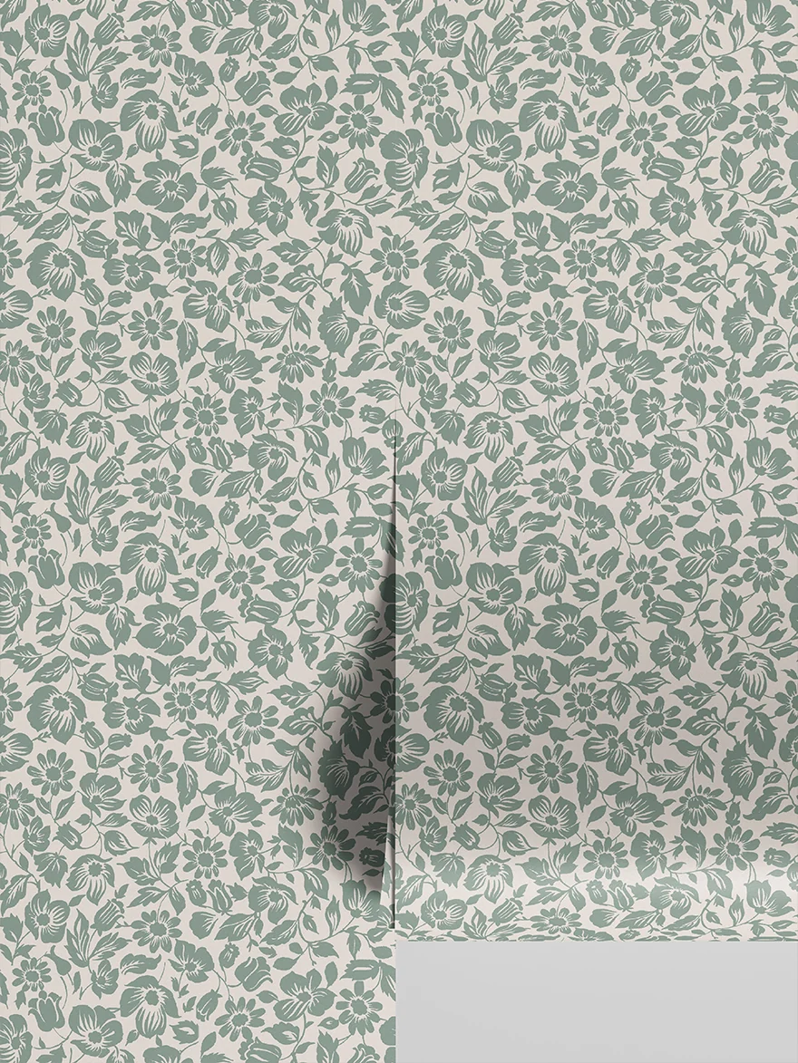 Official Laurel Green Meadow Floral Wallpaper Fine
