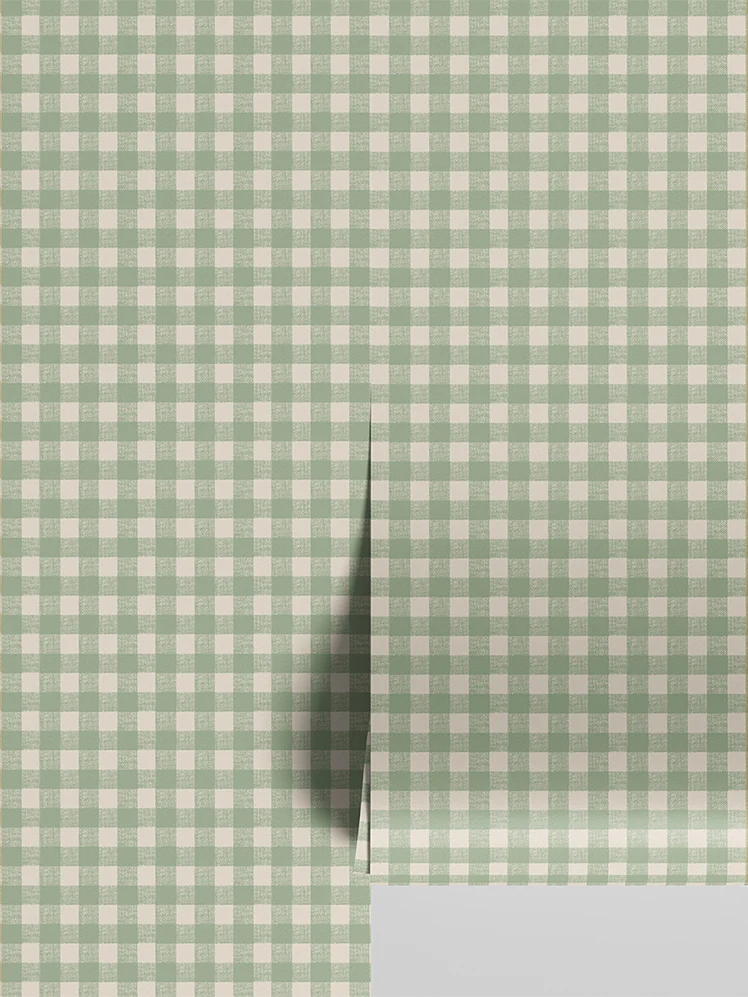 Eco-Friendly Winter Sage Gingham Wallpaper Clean
