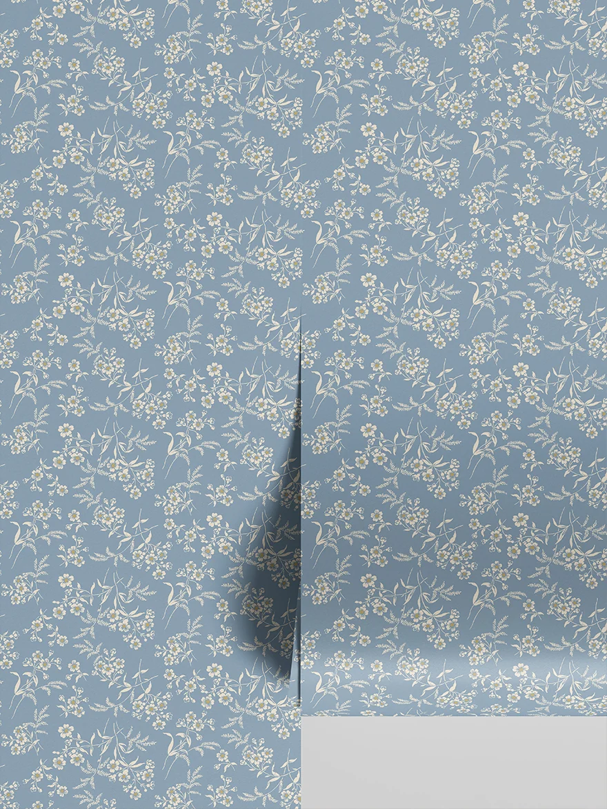 Quality Warm Blue Camille Floral Wallpaper Proven