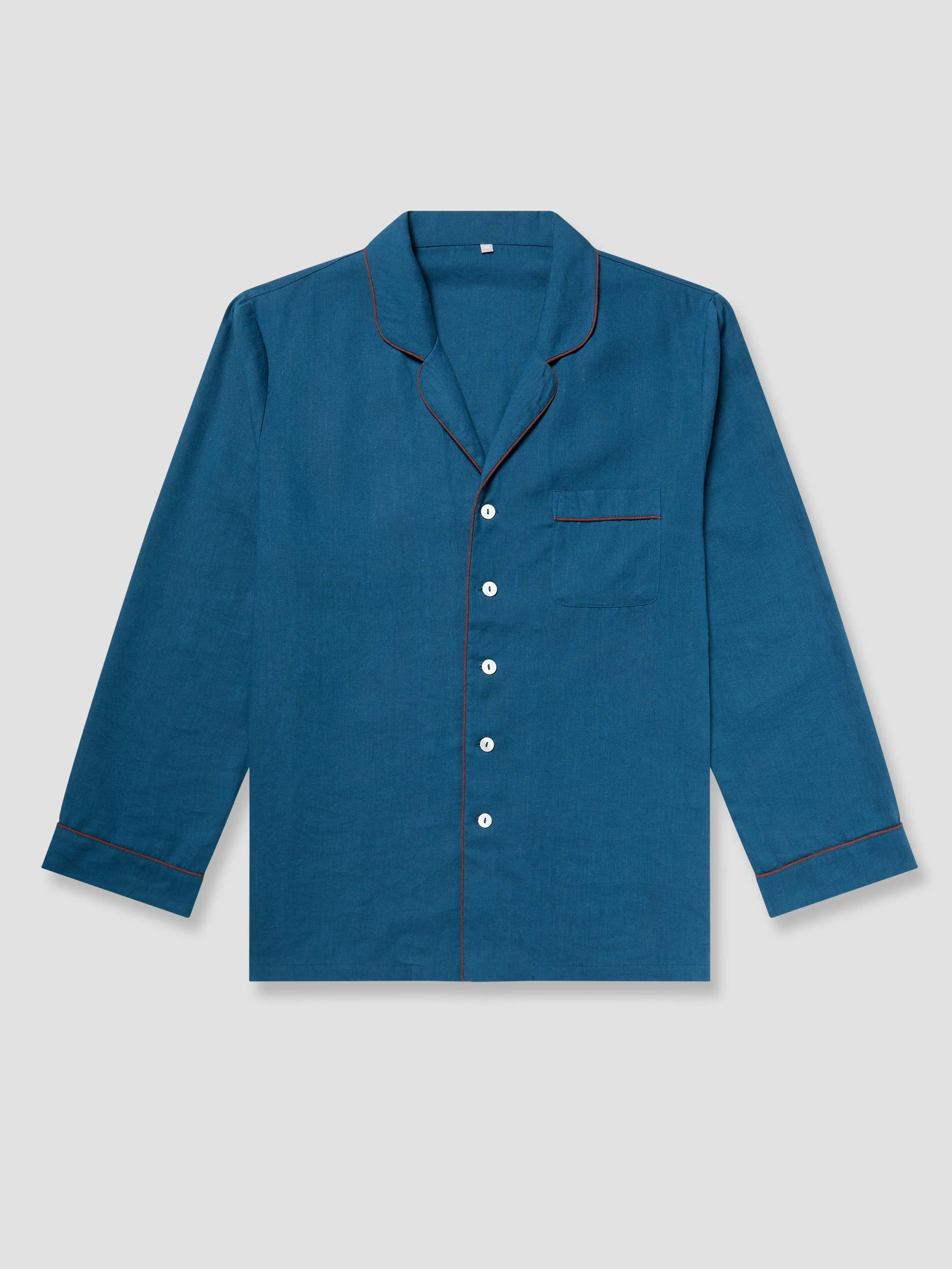 Detailed Marine Blue Linen Men’s Pyjama Shirt Effective