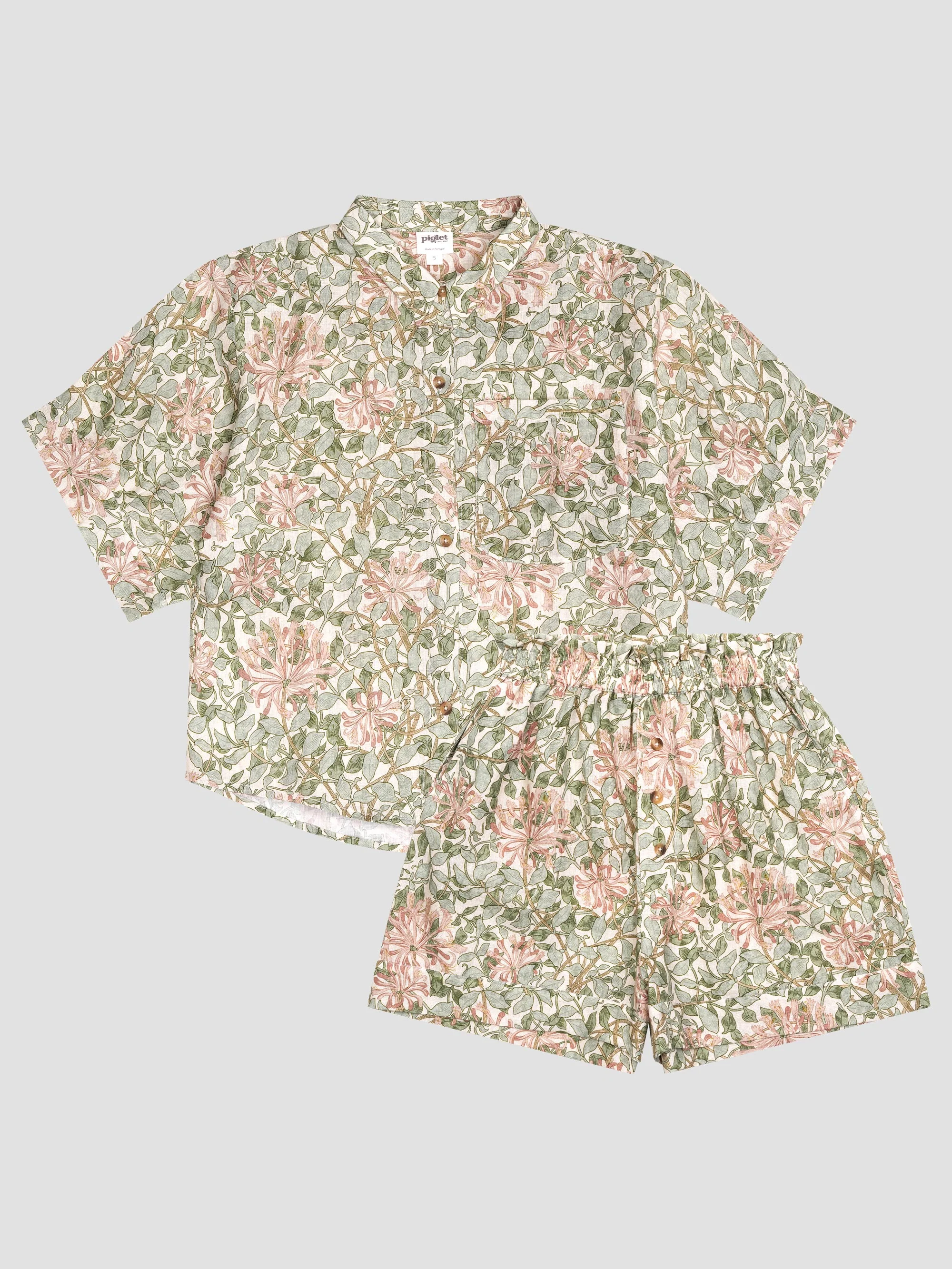 Casual Soft Sage Honeysuckle Linen Women s Pyjama Shorts Set Convenient