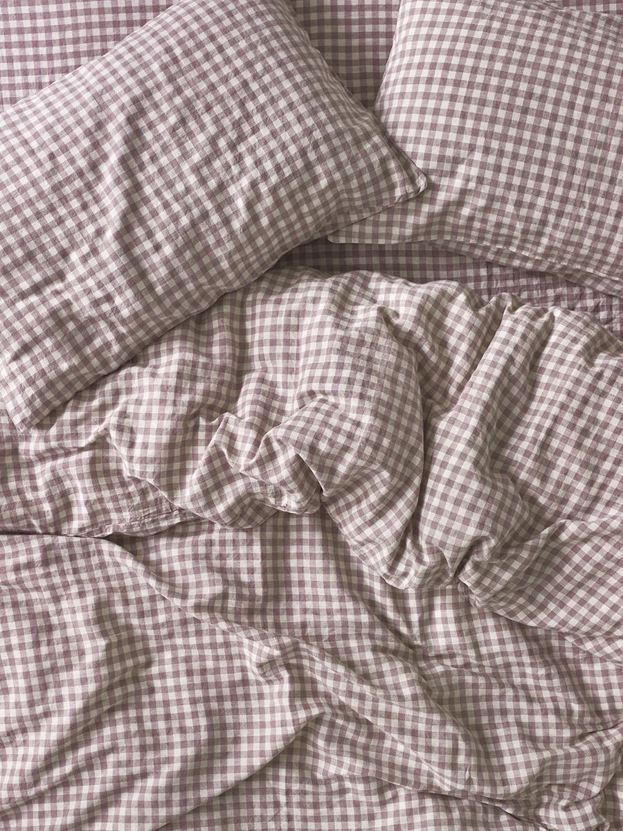 Efficient Elderberry Gingham Linen Blend Duvet Cover Pure