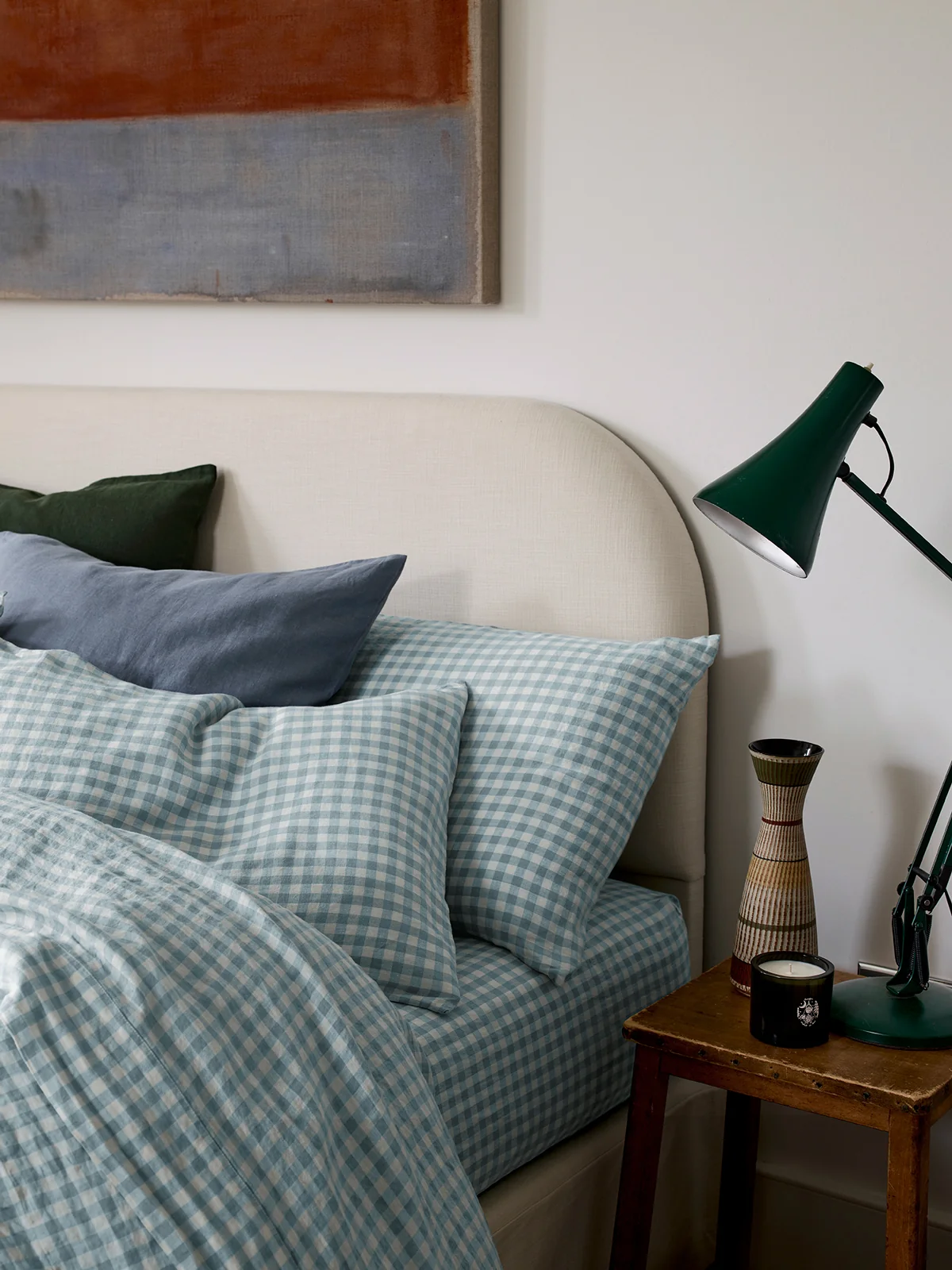 Professional Warm Blue Gingham Linen Blend Pillowcases Pair Smart