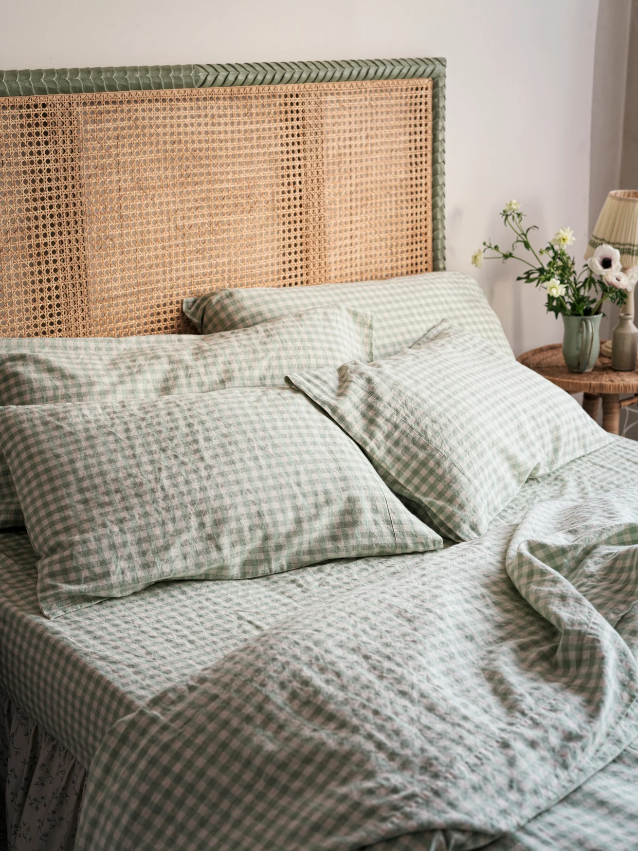 Contemporary Sage Green Gingham Linen Blend Pillowcase Pair Dependable