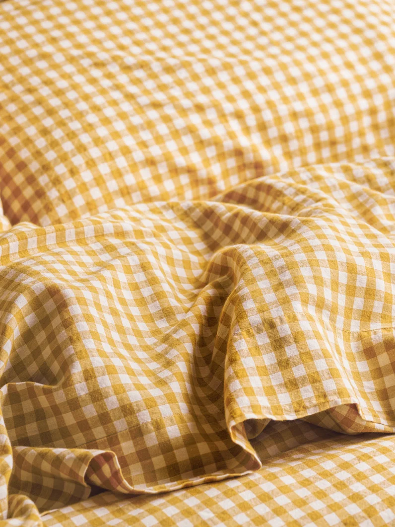 Excellent Honey Gingham Linen Blend Flat Sheet World-Class