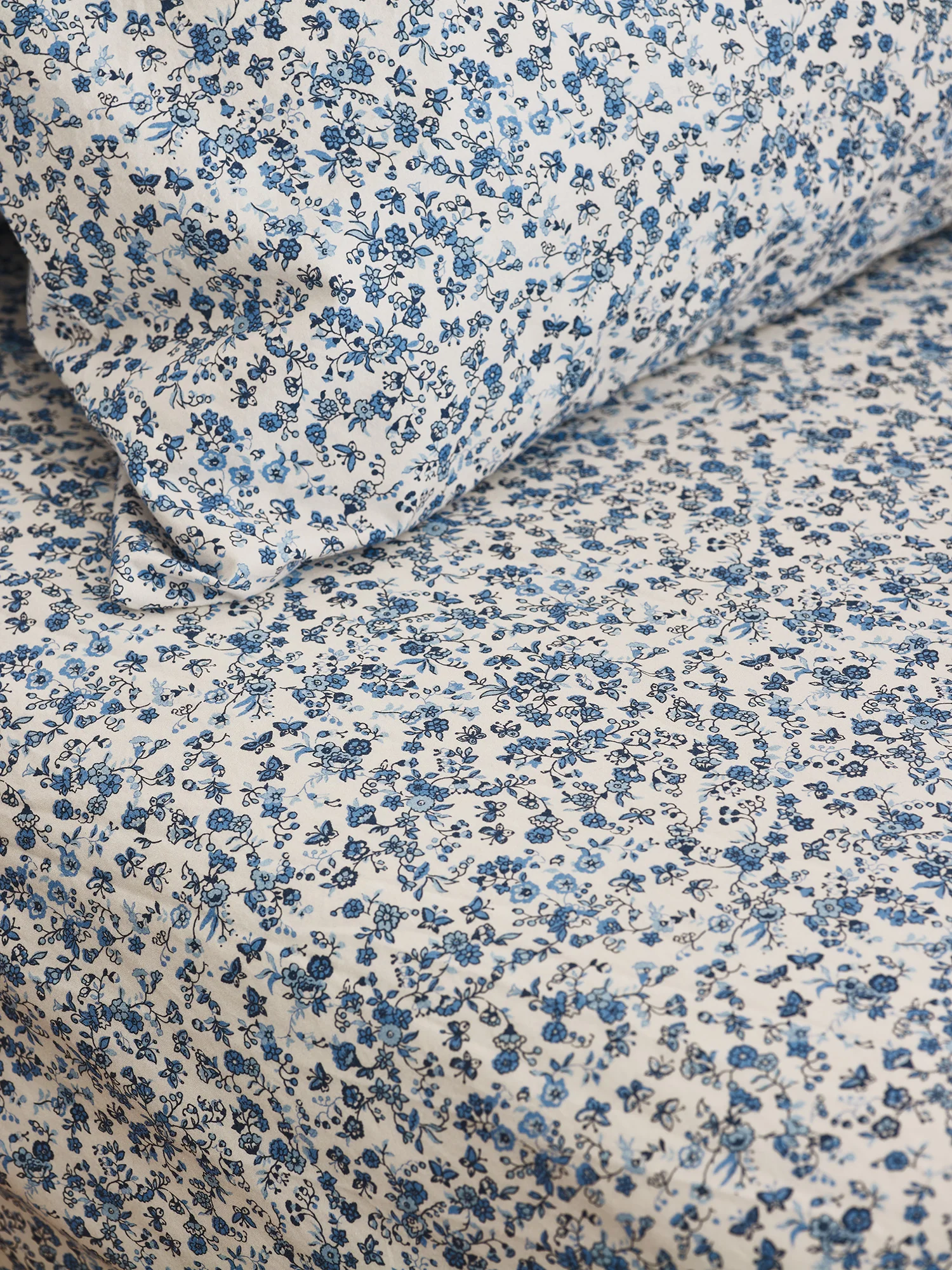 Top-Quality Blue Mini Meadow Cotton Fitted Sheet Breathable